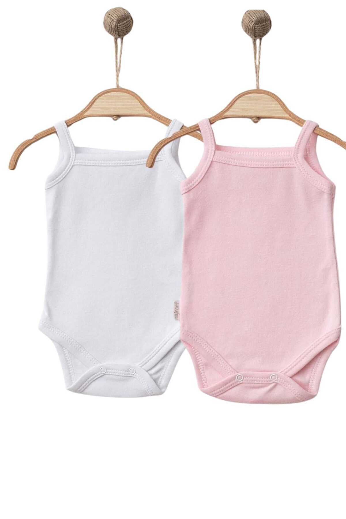 ANL TEKSTİL % 100 Pamuk Askılı Çıtçıtlı 2'li Atlet Body Zıbın ( PEMBE VE BEYAZ)