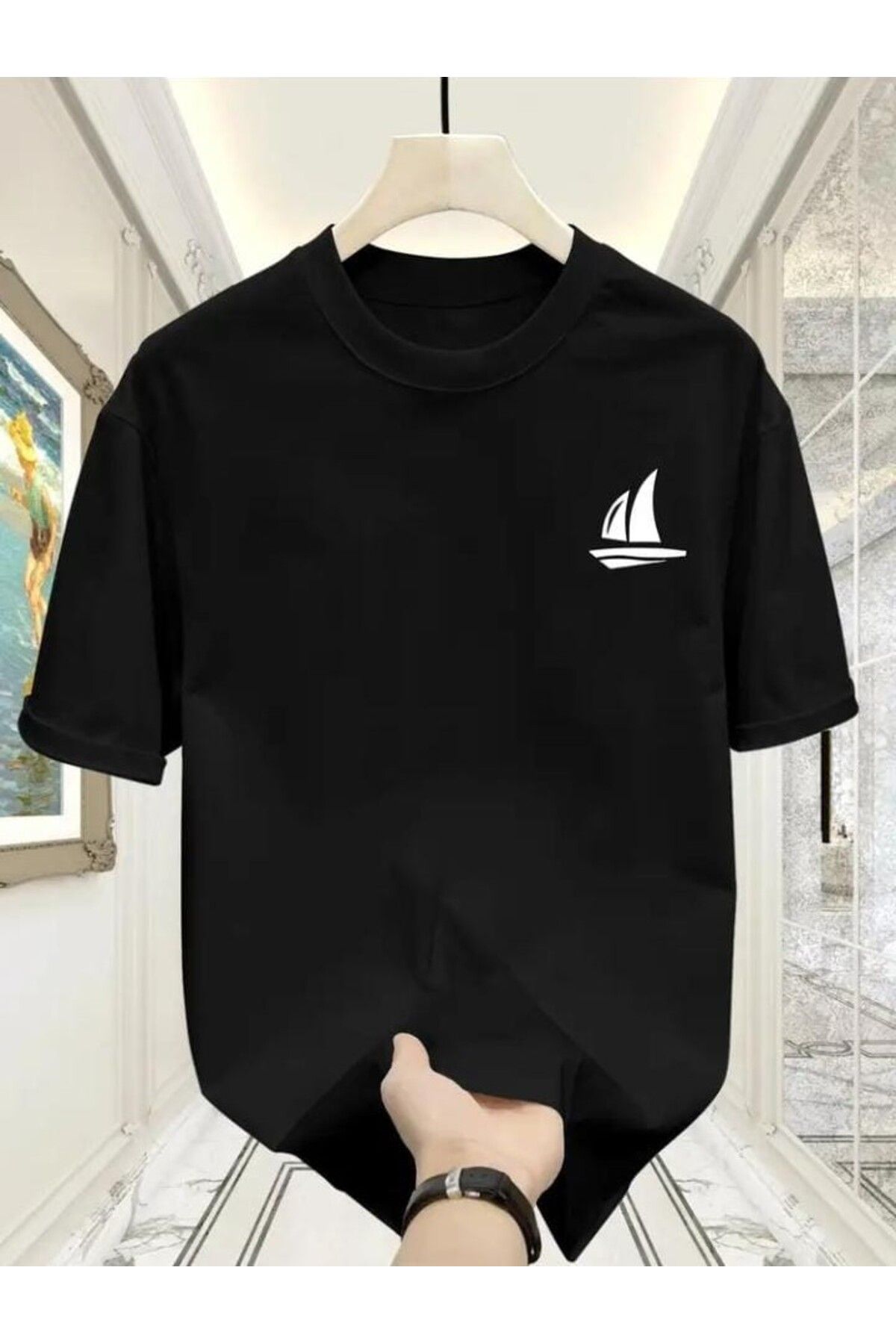 TekTarzz Unisex Yelkenli Baskılı Tasarım Tshirt