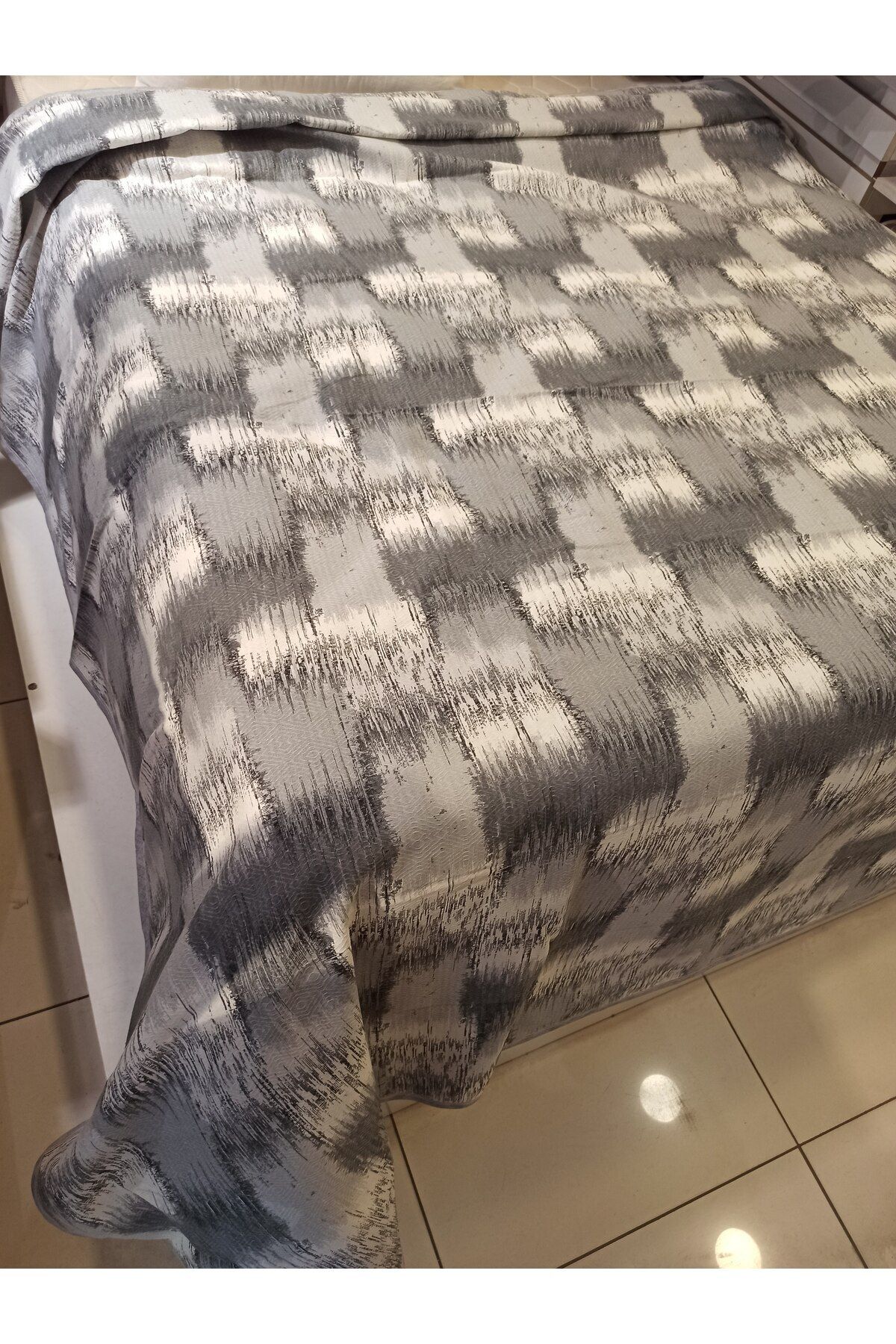 ŞENER HOME-Patchwork Pattern Printed 200X240 Cm. Double (Battal) Single Pike - Gray&Brown 5