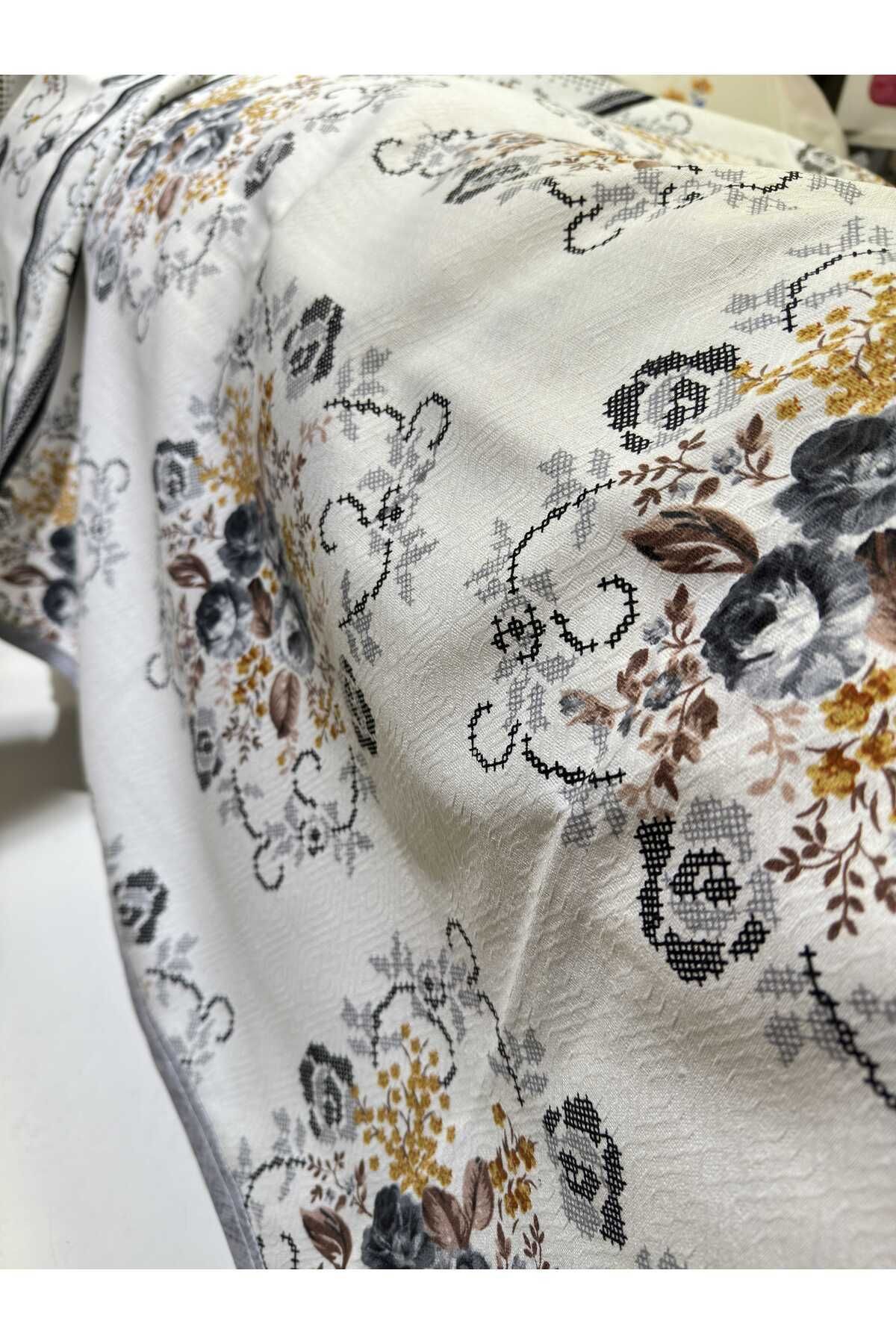 ŞENER HOME-Bouquet Pattern Printed 200x240 CmDouble (BATTAL) Single Pike - Gray 6