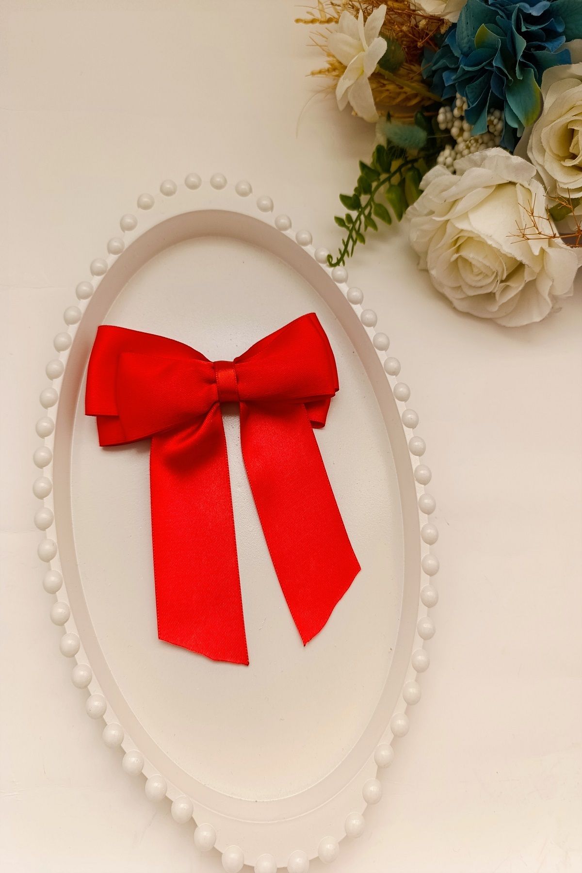 MARZELLA ACCESSORİES el yapımı kırmızı saten kurdela