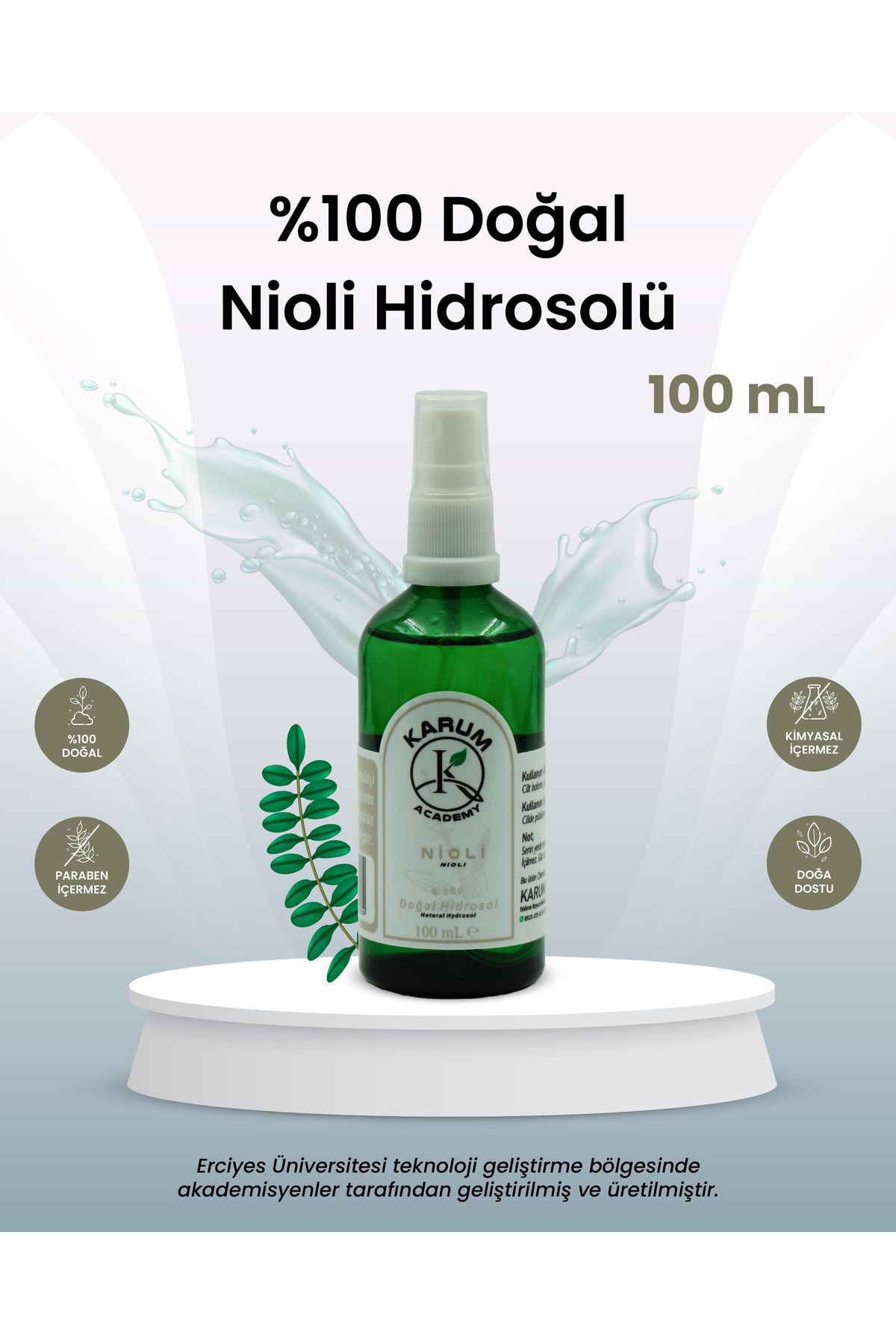karum academy Nioli (Niaouli) Hidrosolü – Doğal Arındırıcı & Cilt Koruyucu Bitki Suyu 100mL