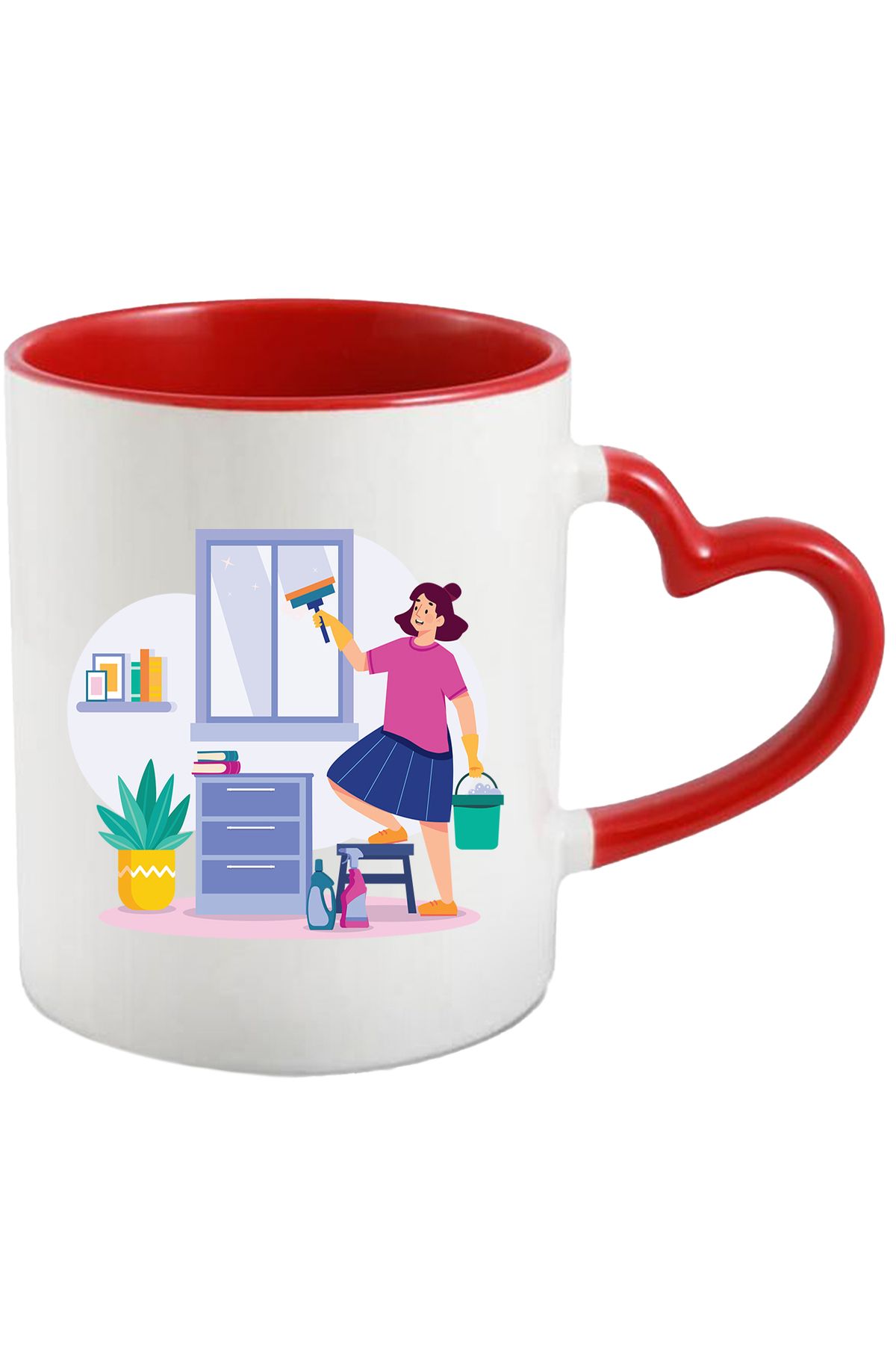 StoryGift Romania Cana Cu Fata, Curatenie, Geam, Produse De Curatat, Galeata, Carti, Multicolor 33, Cu Maner Inim - One Size