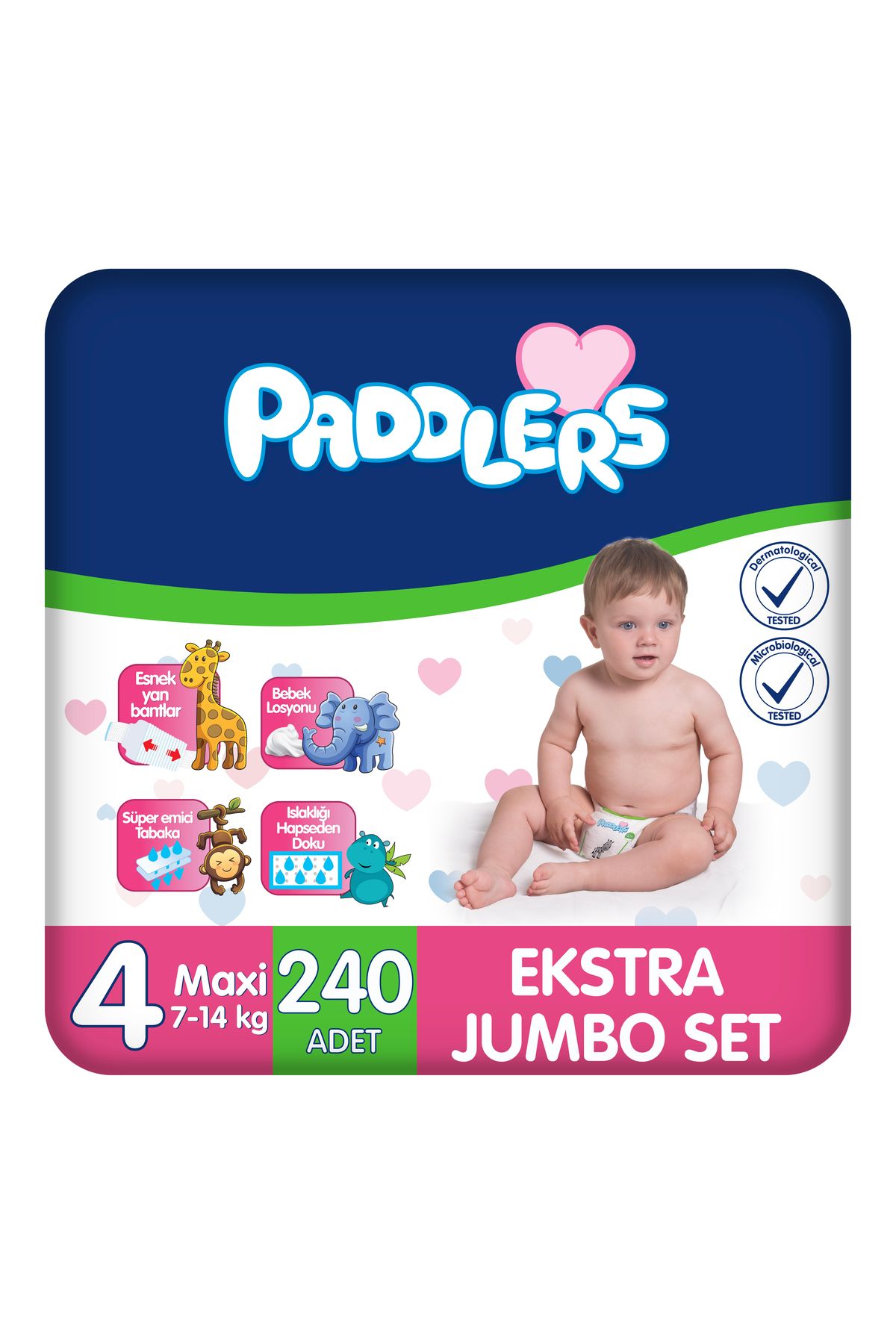 Paddlers Bebek Bezi 4 Numara Maxi 240 Adet (7-14 Kg) Ekstra Jumbo Set
