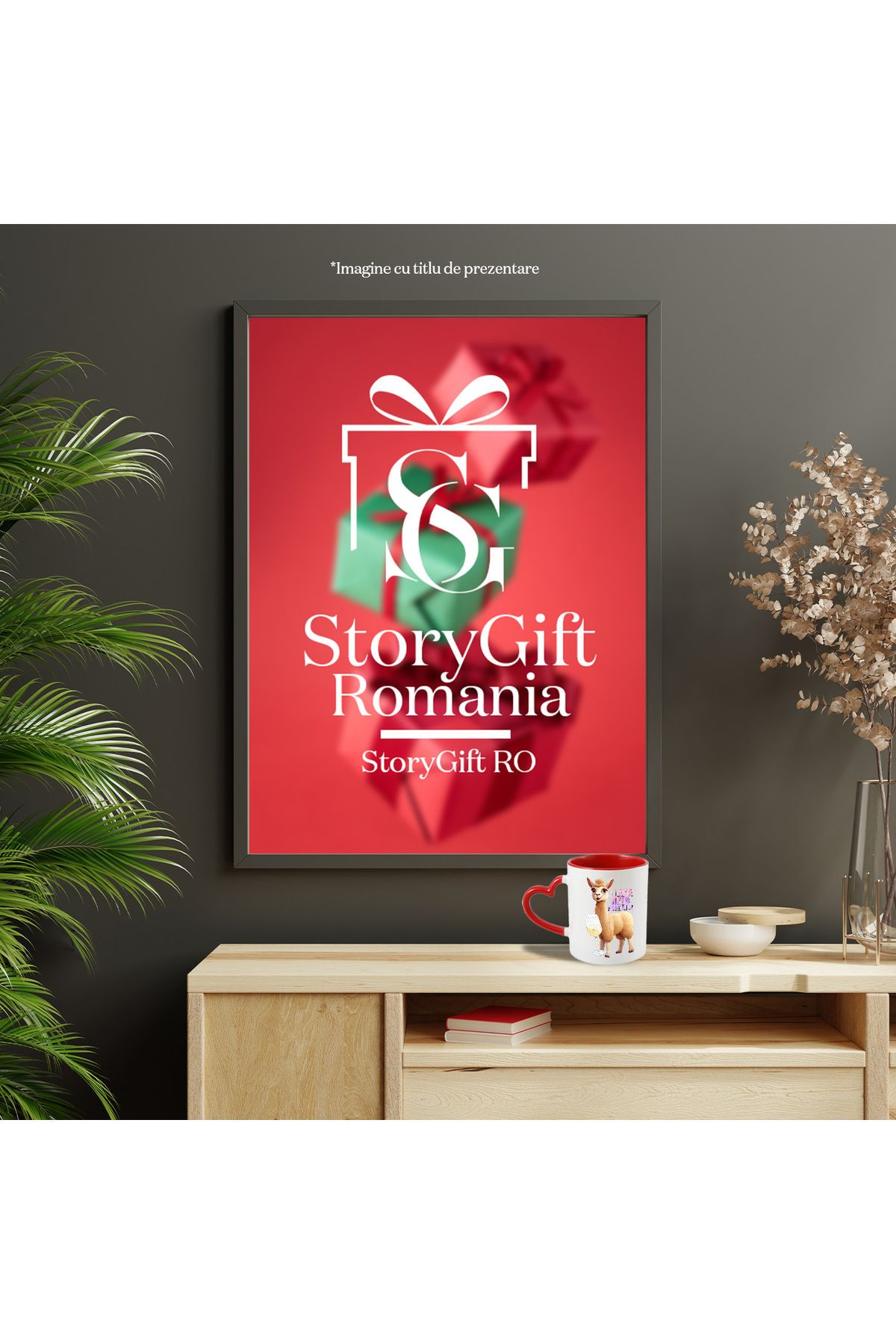 StoryGift Romania-Mug with llama and a glass of wine with the message "Llama need more wine", more v, With STG Heart Handle 4