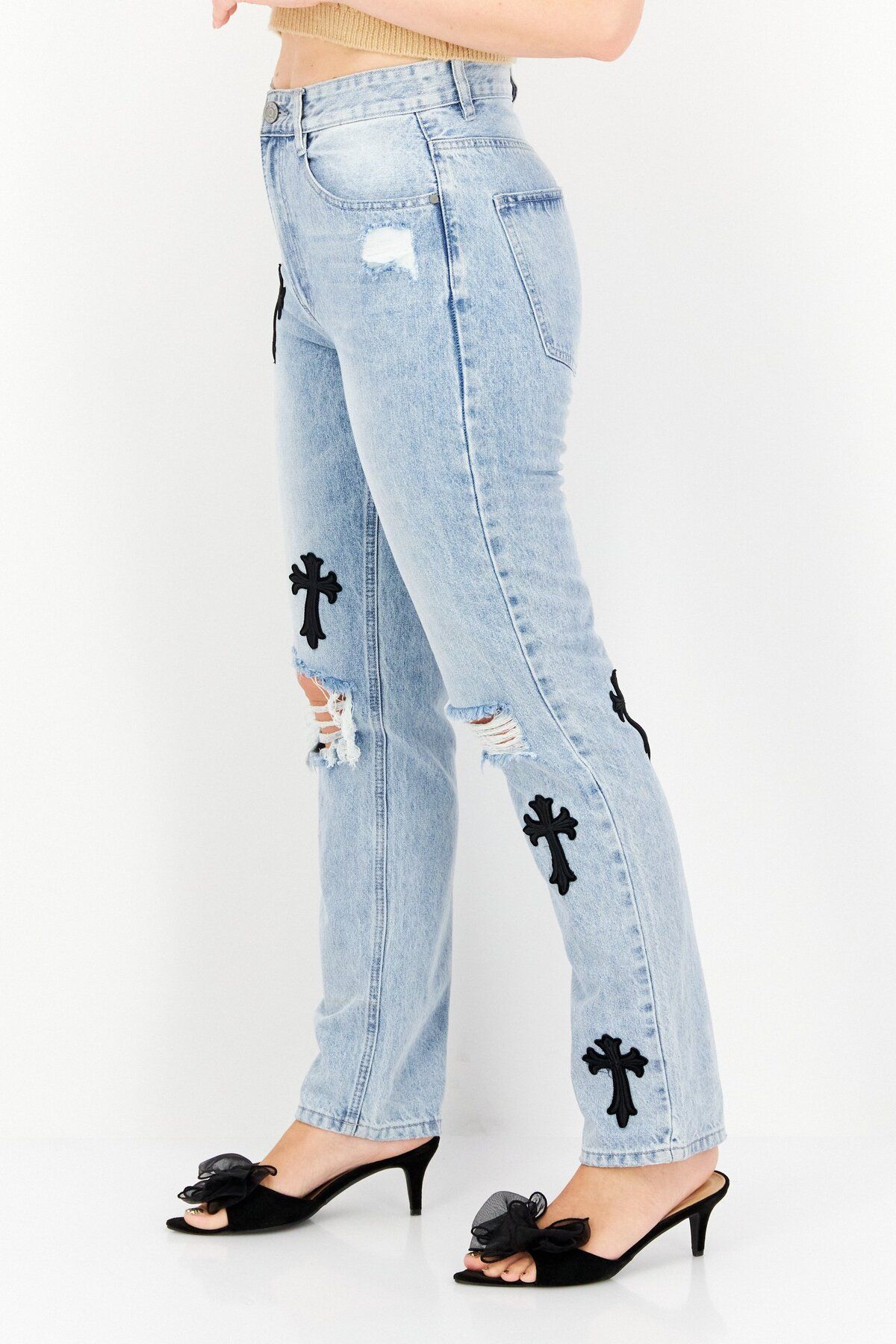 Mennace-Women Regular Fit Rip Non-stretchable Denim, Blue 2