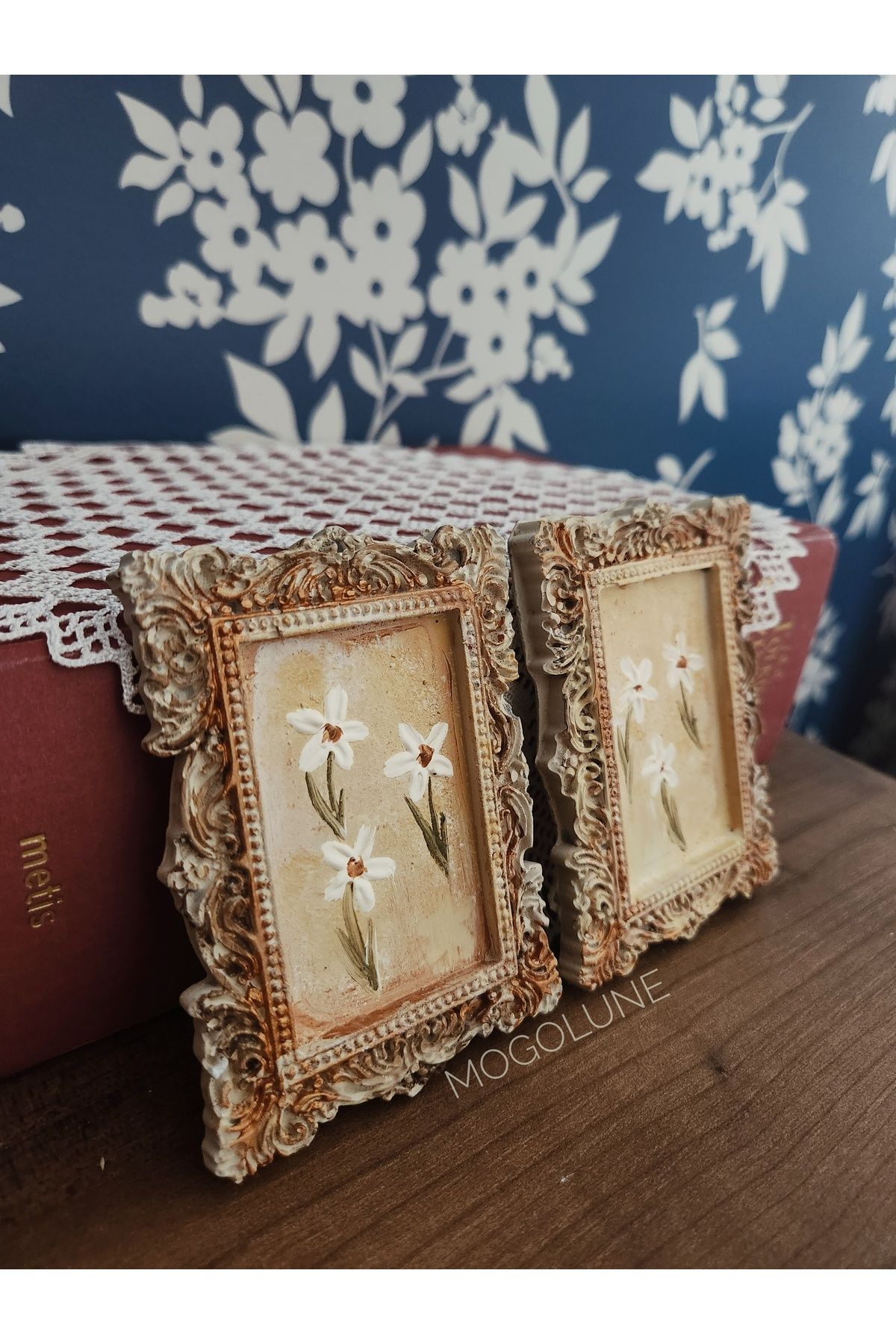 Mogolune El Yapımı Papatyalı Vintage Tarz Magnet Duvar Süsü