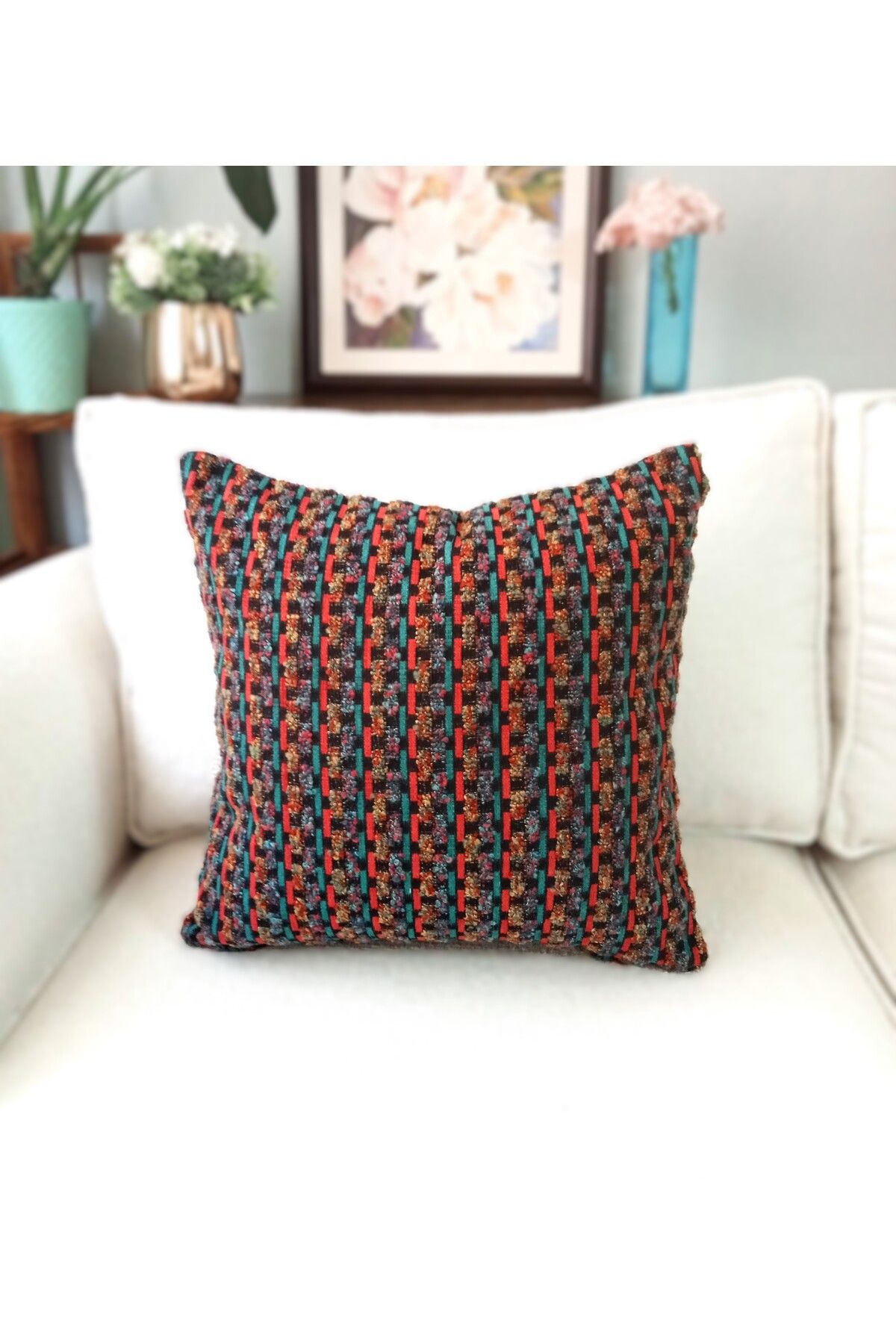 Gatta 2 li LÜKS KIRLENT KILIFI DOKUMA 43X43 RENKLİ MODERN YASTIK KILIFI SET