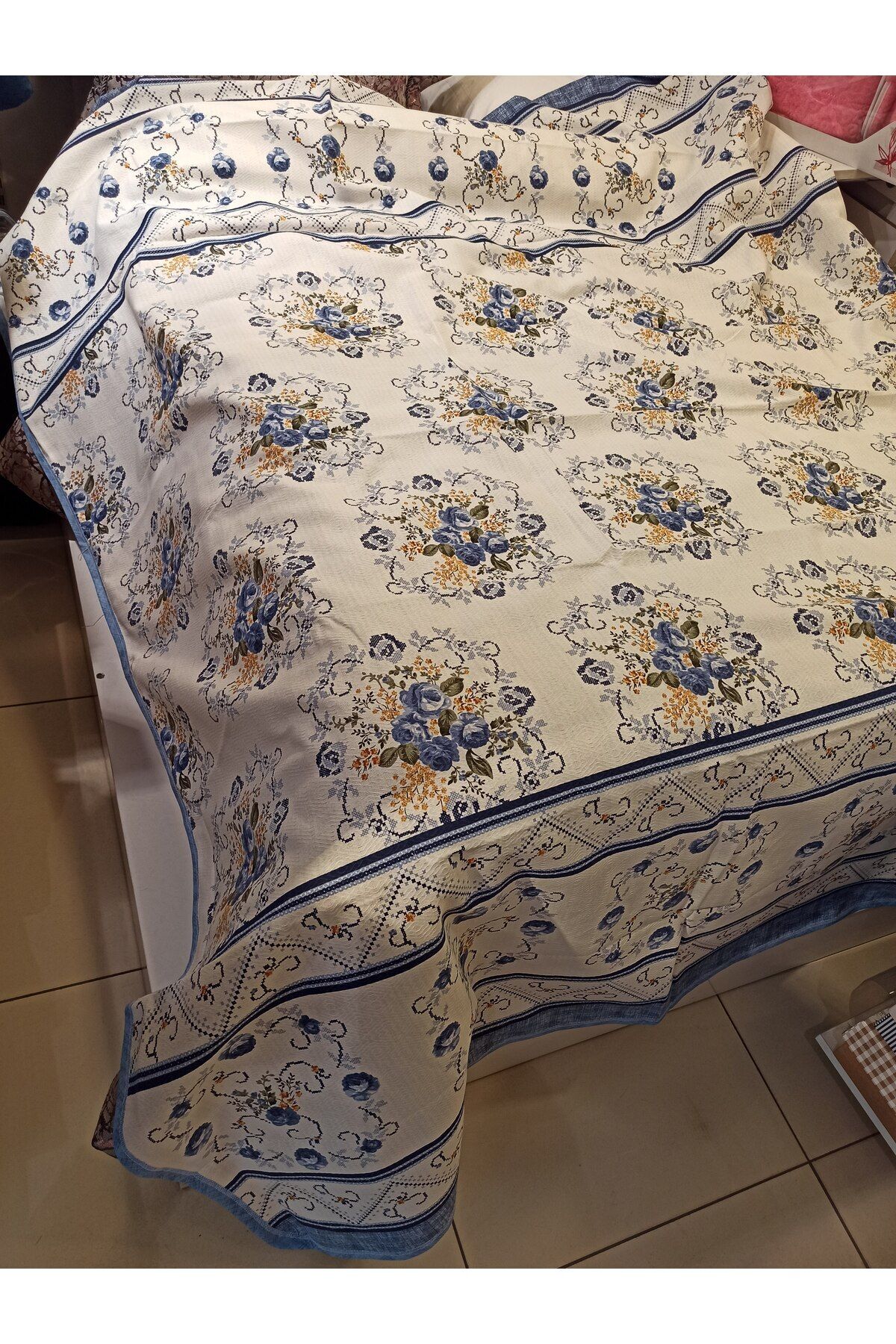 ŞENER HOME-Bouquet Pattern Printed 200x240 CmDouble (BATTAL) Single Pike - Blue 5