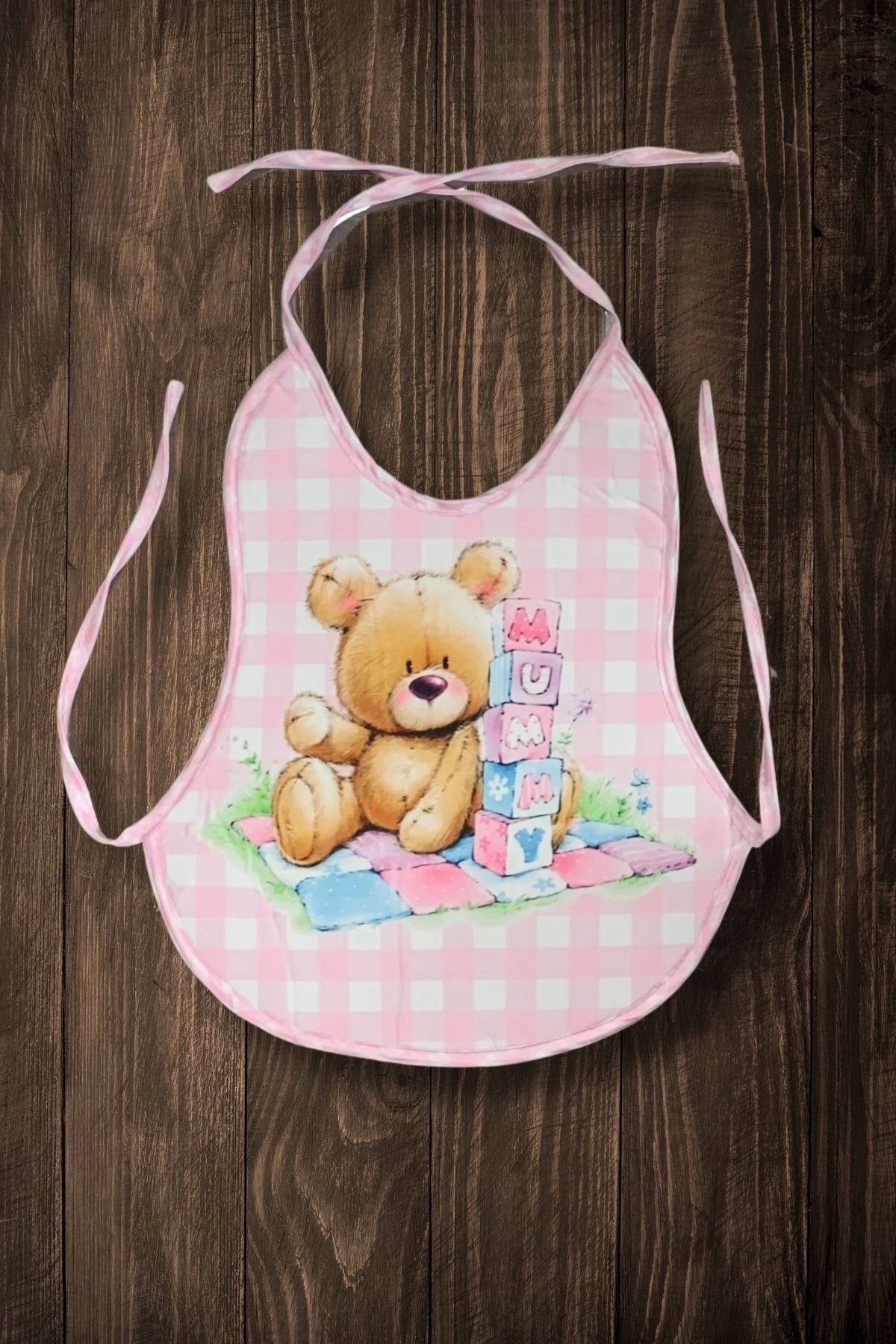 Bebechi 3'Lü Set Pembe Ekose Baskılı Ekonomik Sıvı Geçirmez Armut Önlük Mama ve Aktivite Önlüğü (0-18 Ay) fotoğrafı 4 (önizleme)