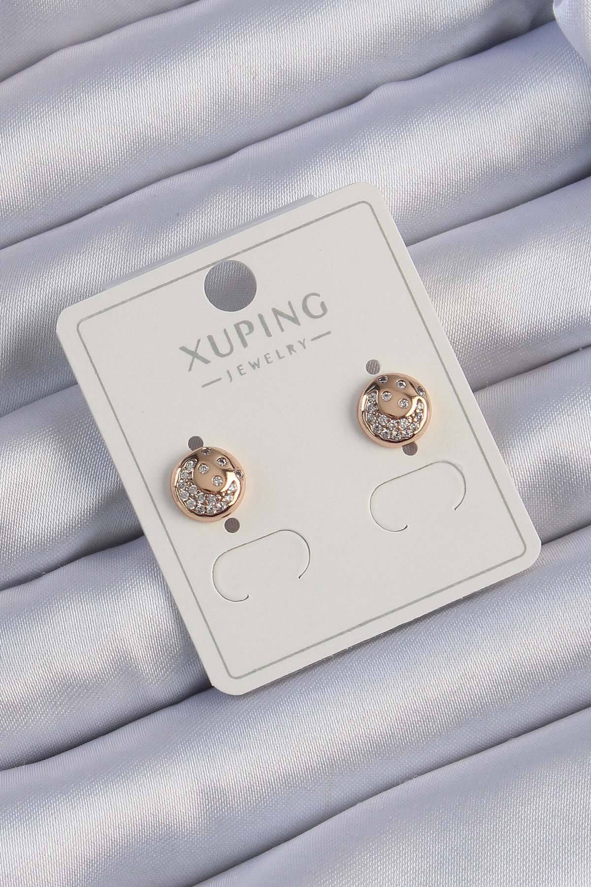 melfxxl eticaret Xuping Rose Renk Zirkon Taşlı Yansımalı Oval Küpe - Lisinya
