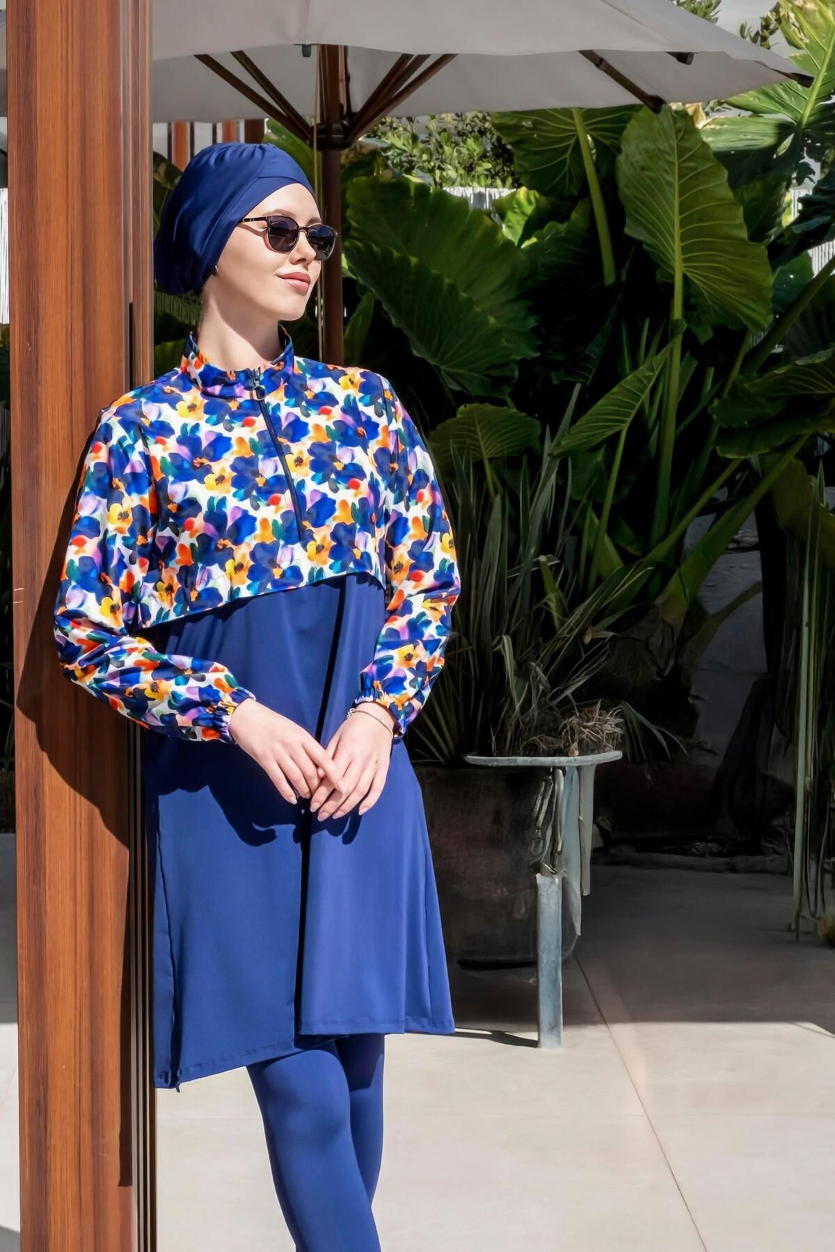 Mayom Tam Kapalı Crop Model Çiçek Desenli Tesettür Mayo-2523
