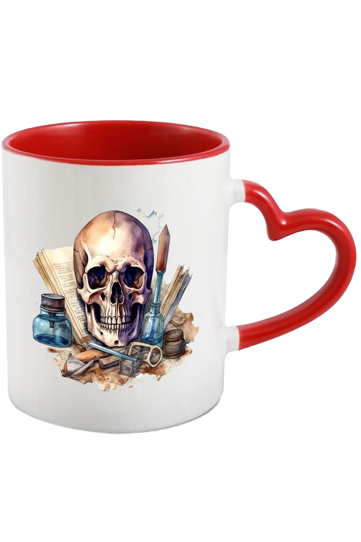 StoryGift Romania Cana Cu Craniu, Carte, Sticlute, Cerneala, Cristal, Medicina, Multicolor 330 Ml,, Cu Maner Inim - One Size