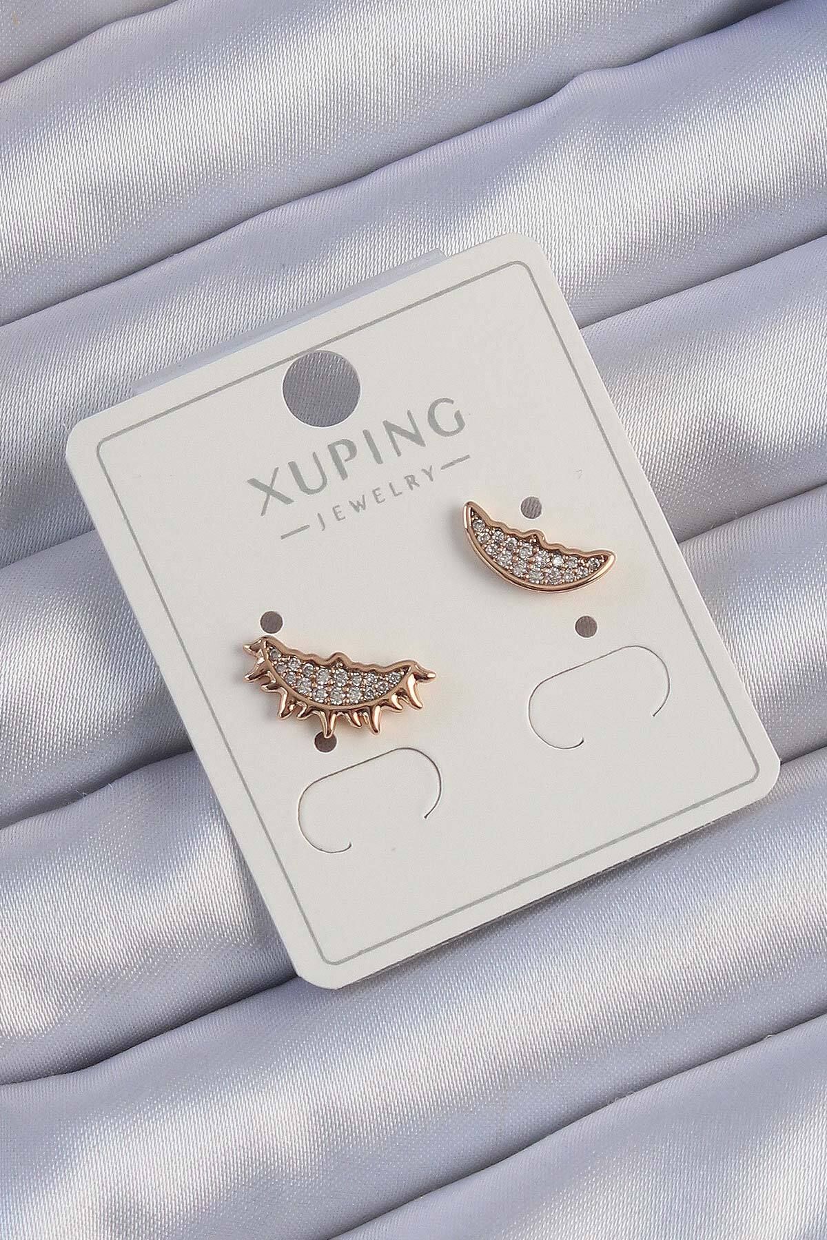 melfxxl eticaret Xuping Rose Renk Zirkon Taşlı Ay ve Güneş Tasarımlı Küpe - Lisinya
