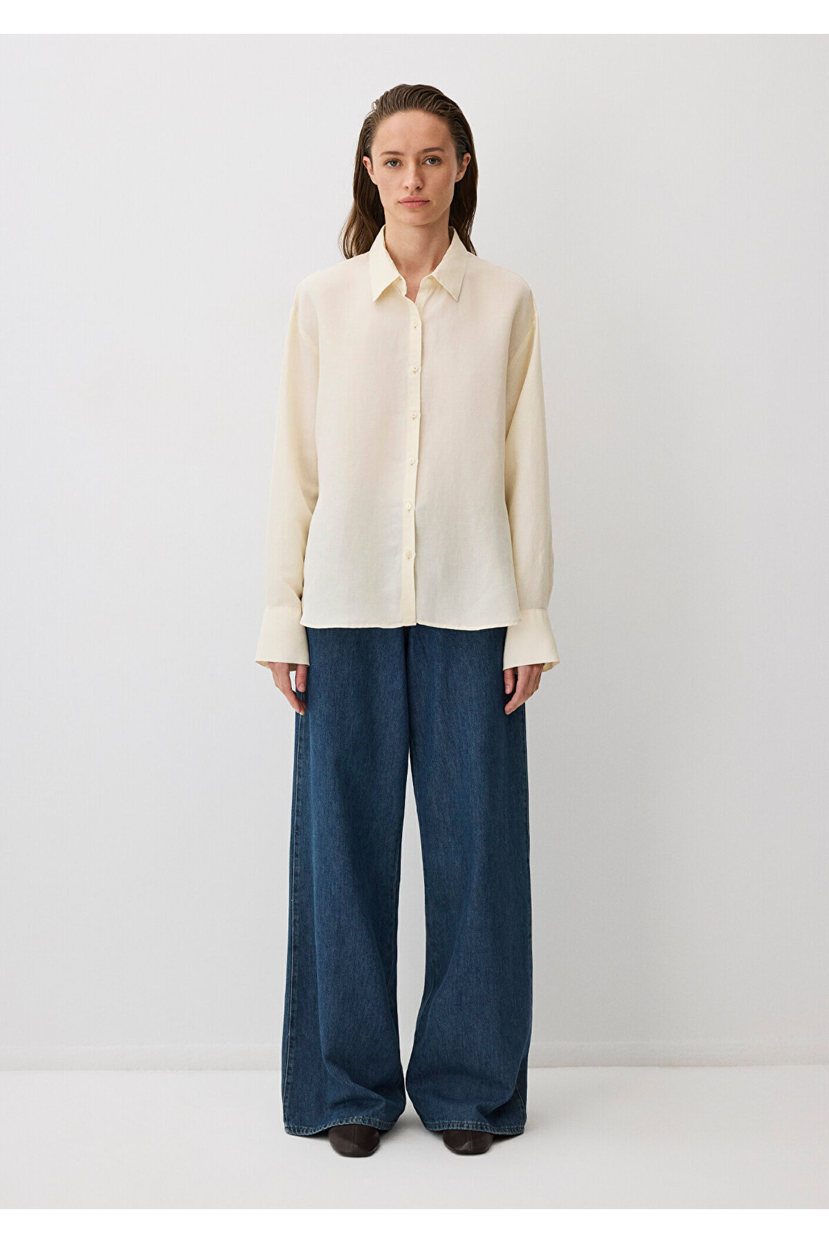 Ekru Tencel Tm Lyocell Karışımlı Gömlek Loose Fit / Bol Rahat Kesim 1211130-70068 — اکرو — تصویر 3 از 5