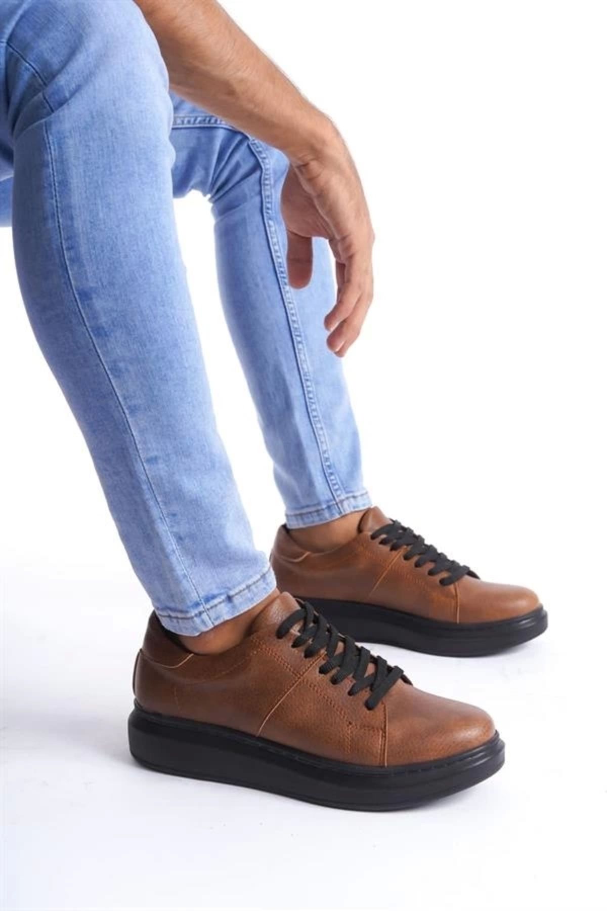 Store SLW151 Boost Bağcıklı Cilt Erkek Günlük Sneaker Ayakkabı CST - Taba