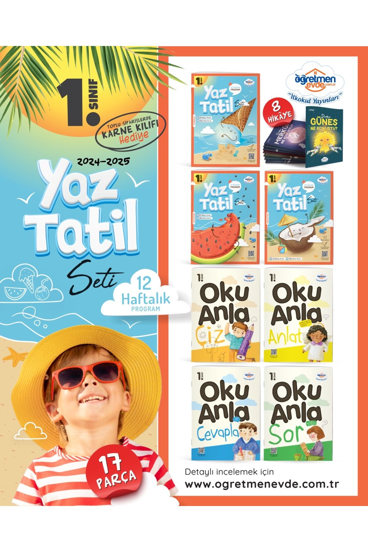 öğretmen evde ÖĞRETMENEVDE 1.Sınıf Yaz Tatili Kitabı - Kitap Seti (degerkitap - 2025 Basım)