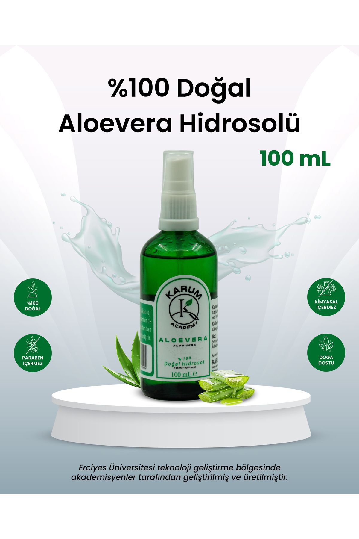karum academy Aloe Vera Hidrosolü Yoğun Nem, Doğal Ferahlık 100mL