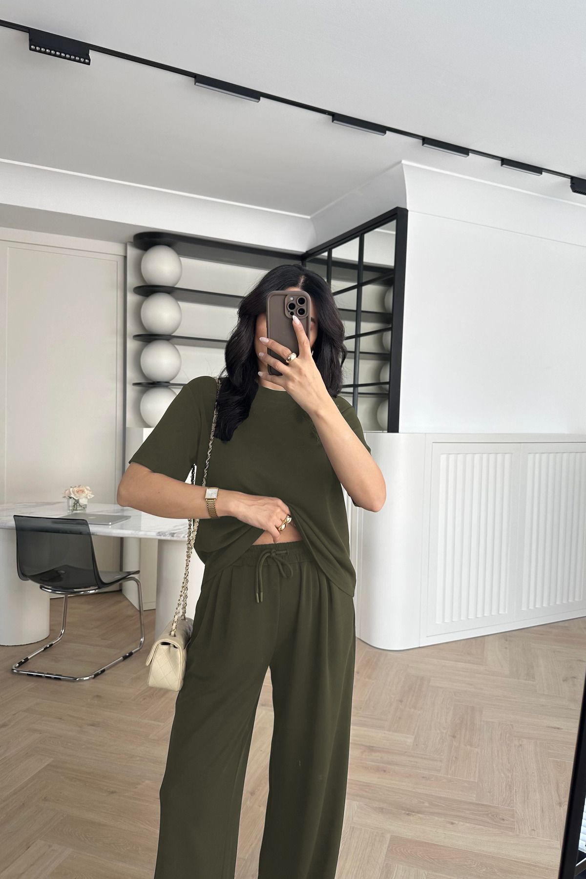 OKULCUBABA Kadın Kısa Kollu Modal Yüksek Bel Eşofman Takımı