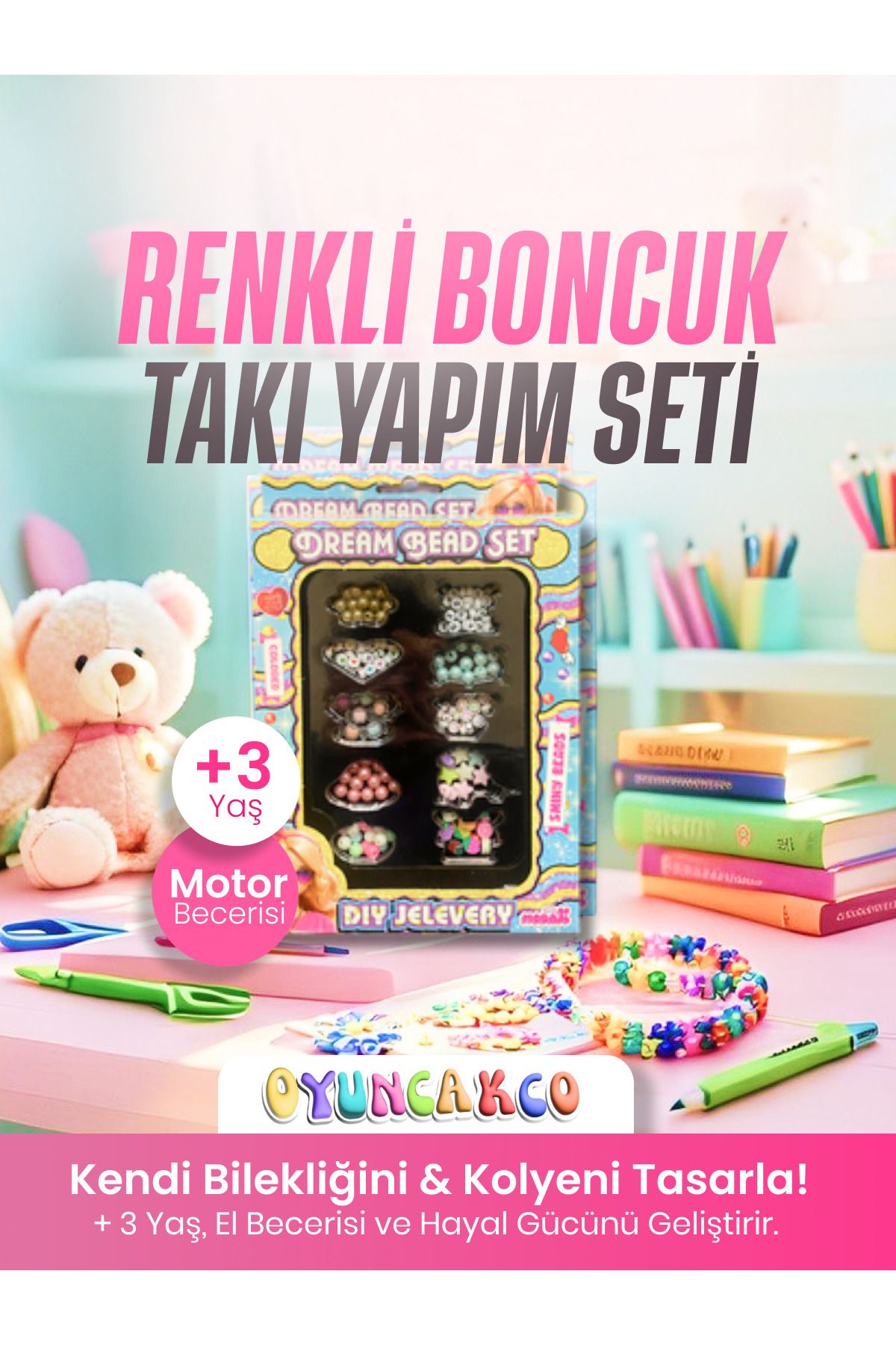 oyuncak.co Dream Bead Set Renkli Boncuk Takı Yapım Seti | 3+ Yaş El Becerisi Oyunu