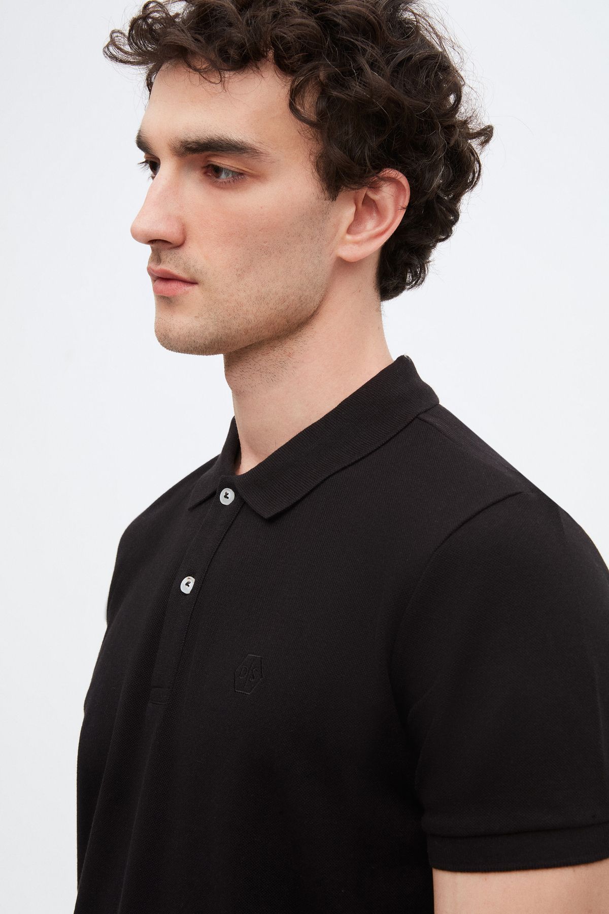 D'S Damat-Regular Fit Black Pique Textured 100% bavlna Vyšívané tričko s polo výstřihem bez zvlnění 6