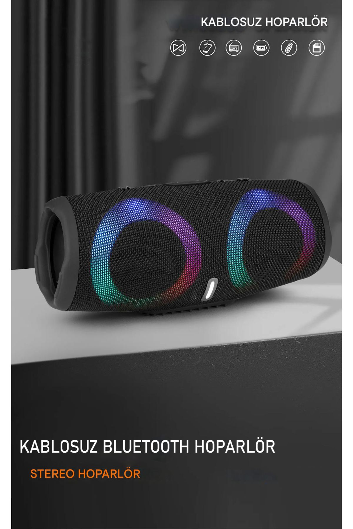 nextbuy Şarjlı Bluetooth Hoparlör Parti Hoparlörü Işıklı Ses Bombası Kamp Aux,Usb,Sd Kart Radyo Siyah