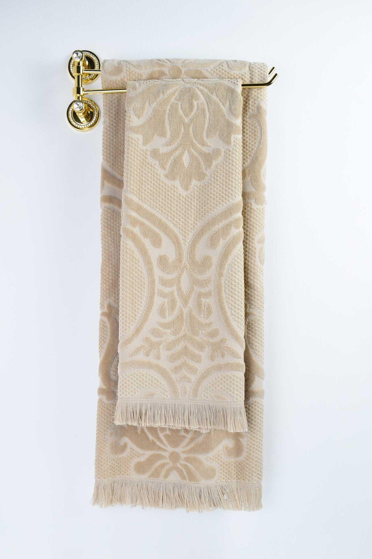 Biriz Moda Amber Jakarlı Banyo Havlusu - Bej