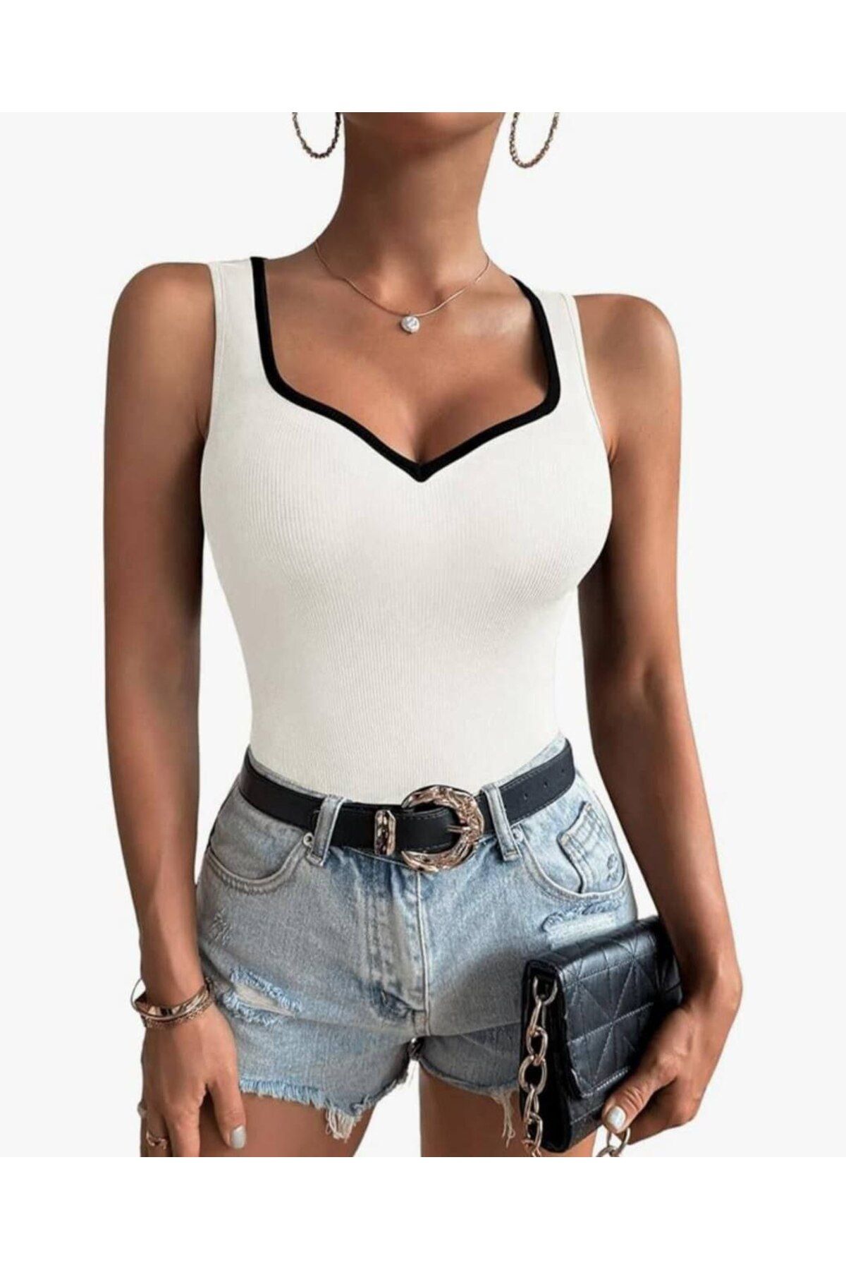 Butik V Yaka Garnili Bluz