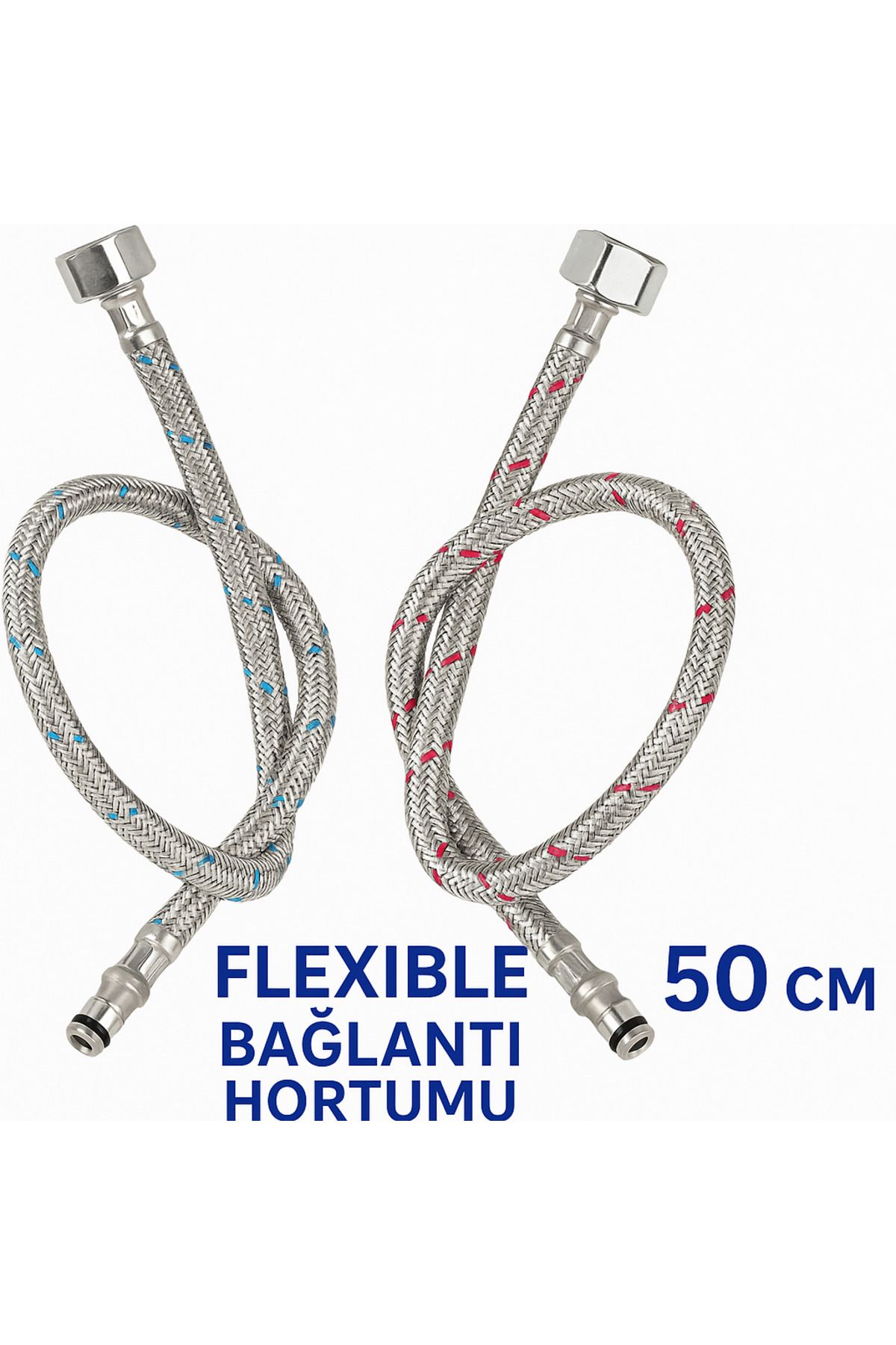 DESIPHON 2'li Set – 50 cm Paslanmaz Çelik Batarya Flexi Hortumu | Sızdırmaz, Koku Yapmaz, Dayanıklı