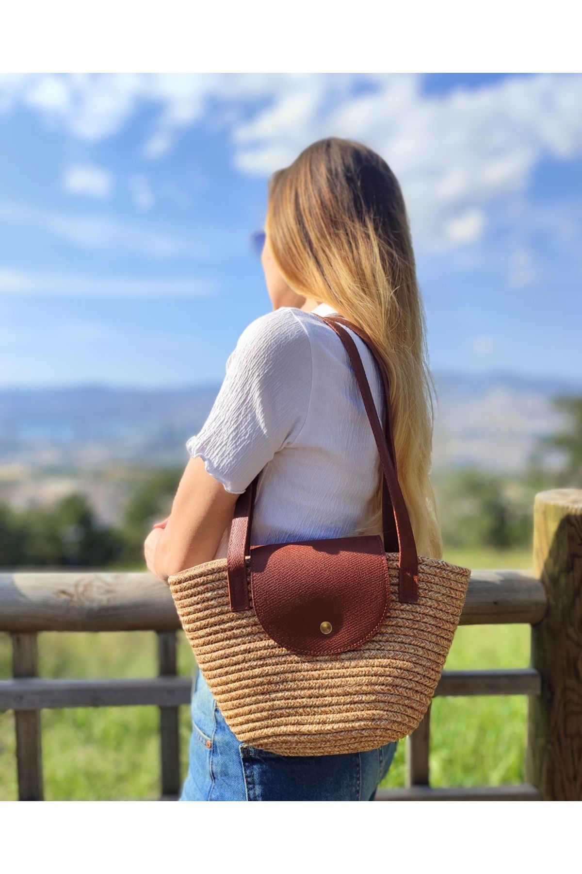 LadyVenüs Kadın Handmade Orta Boy Hasır Plaj Omuz Çantası