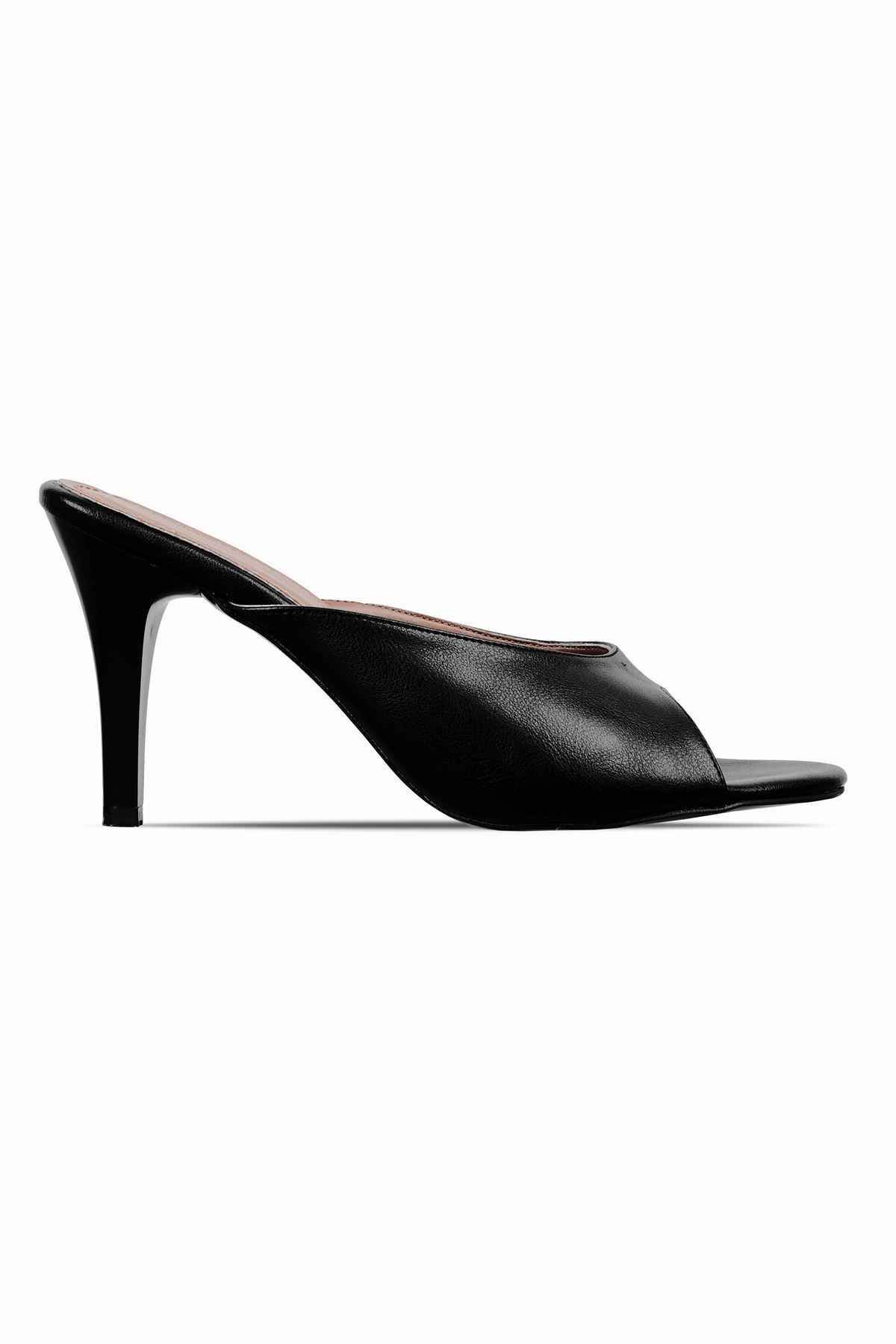 Lal Shoes & Bags Medon Kadın Oval Bant Detaylı Topuklu Terlik-siyah