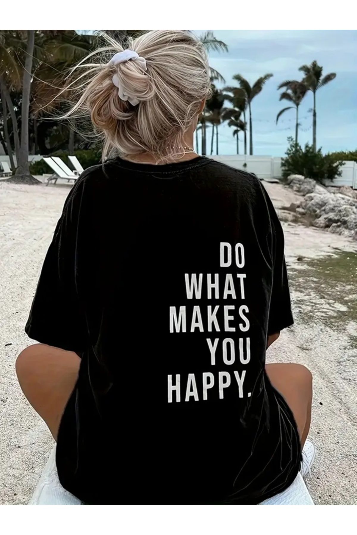 Touz Moda Do What Makes You Happy Baskılı Unisex Oversize T-shirt