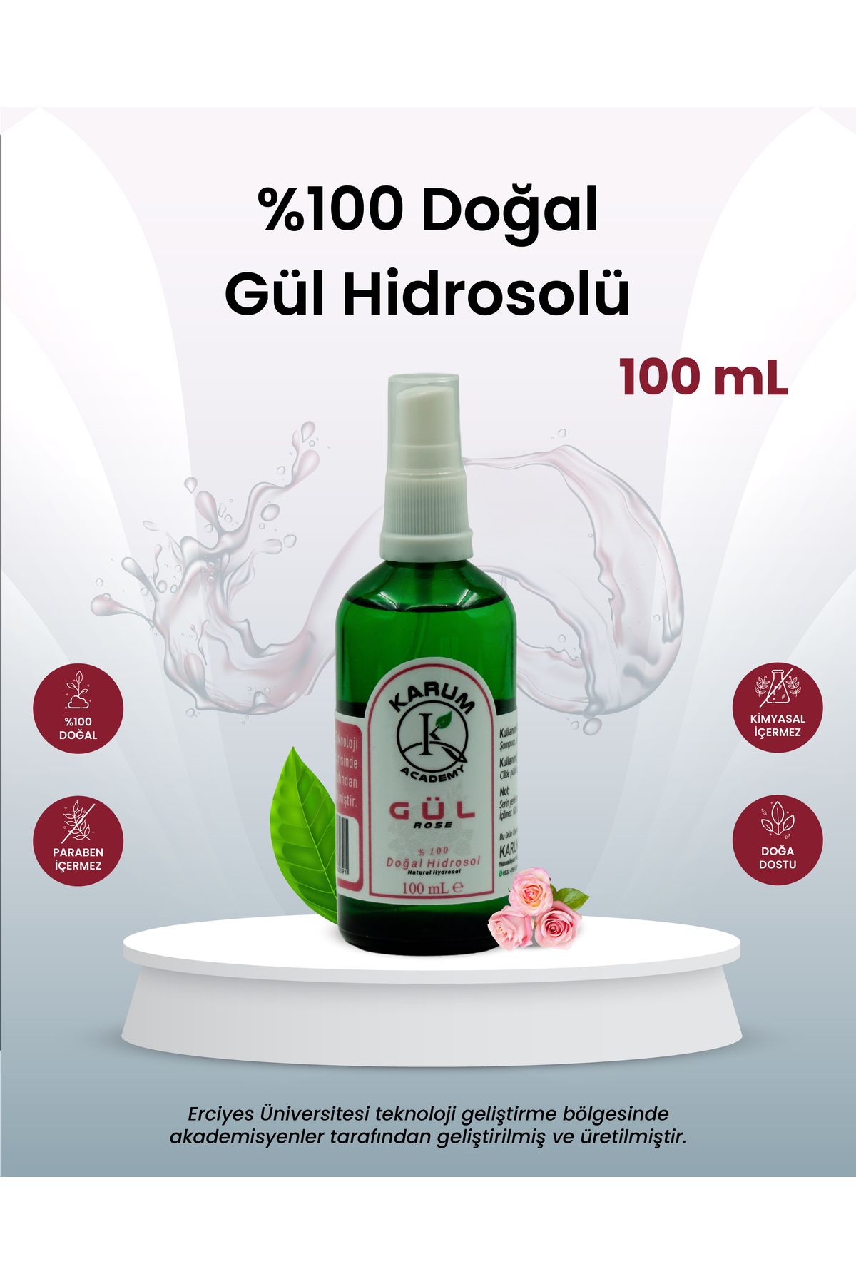 karum academy Gül Hidrosolü (100% Saf Gül Suyu) Doğallığın en zarif haliyle tanışın 100mL