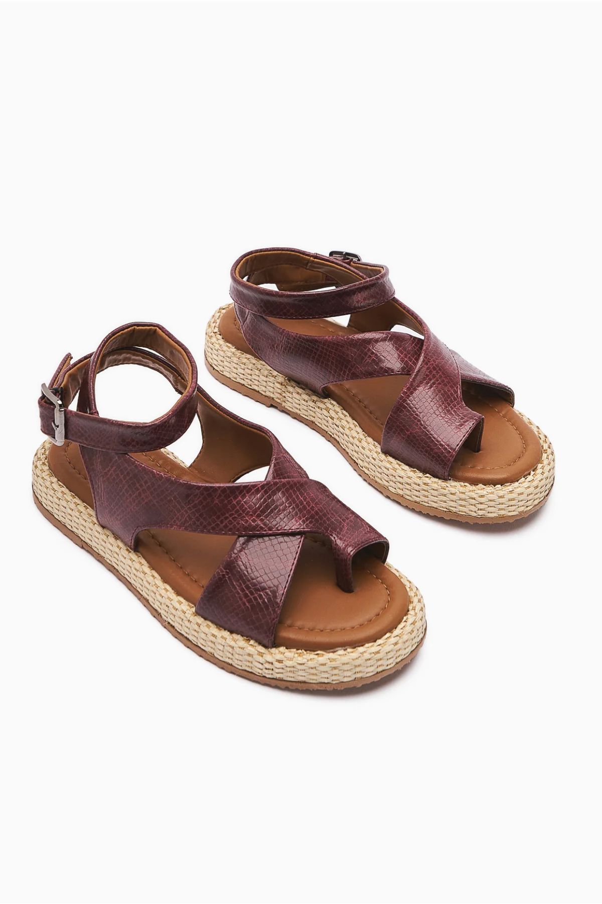 palatti shoes Yılan Baskı Parmak Arası Kadın Sandalet