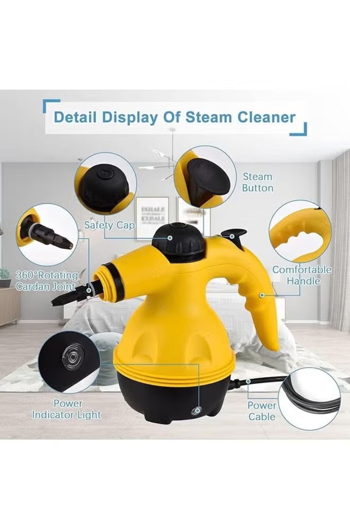 Cady One-2 in 1 Rotating Mop and Bucket Set with 4 Microfiber Pads and 1 Pressure Steam Cleaner 350ML1000W 7
