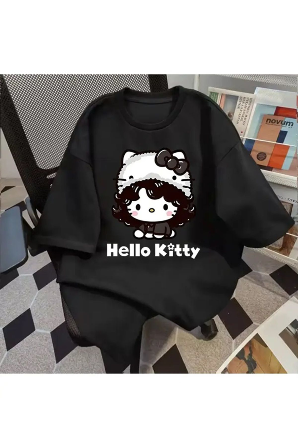 Touz Moda H Kitty Baskılı Unisex Oversize T-shirt