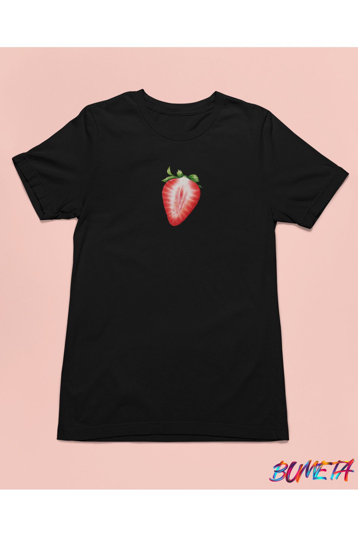 Bumeta Çilek Dilimi Minimal Meyve Unisex Tişört T-Shirt