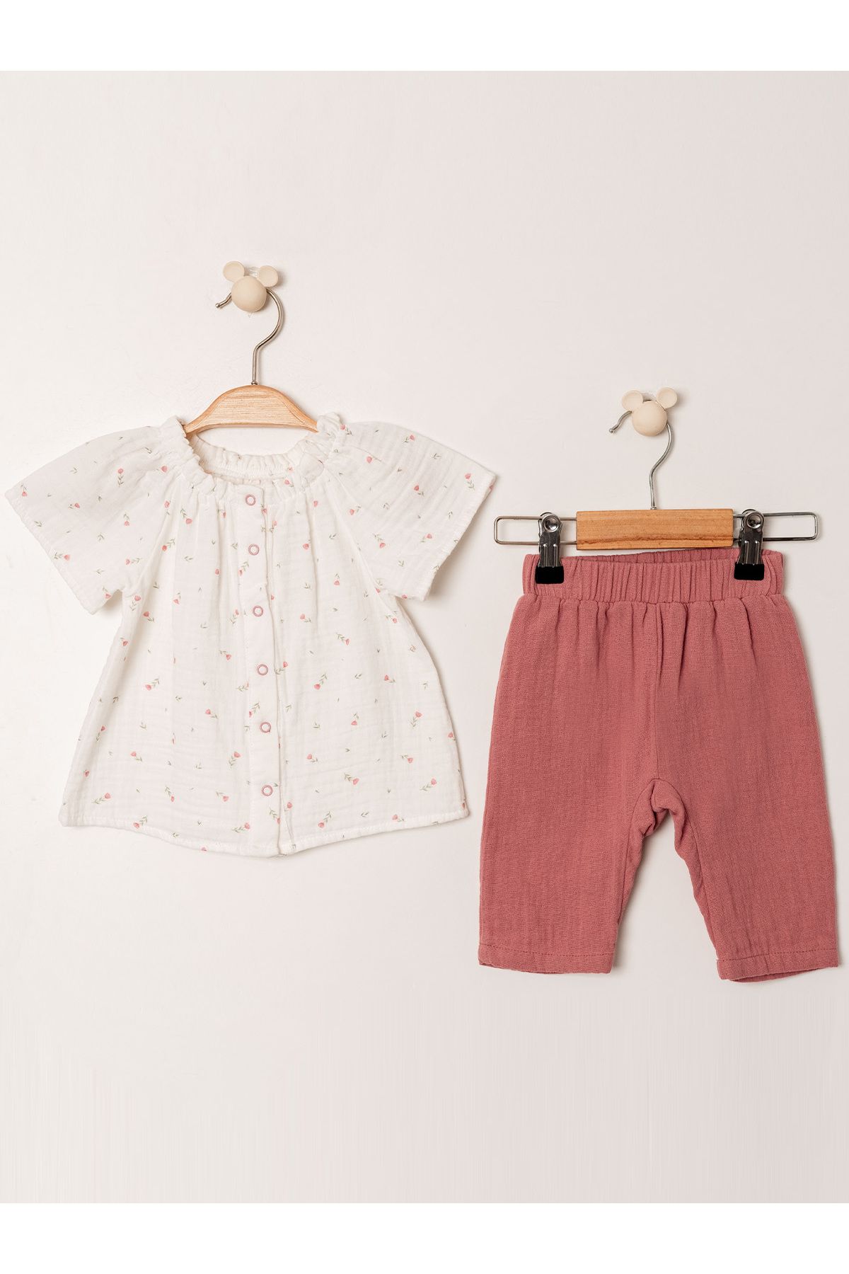 Kidaxi KD53207 Desenli Müslin Bluz Pantolon Takım 3-6/6-9/9-12/18-24AY