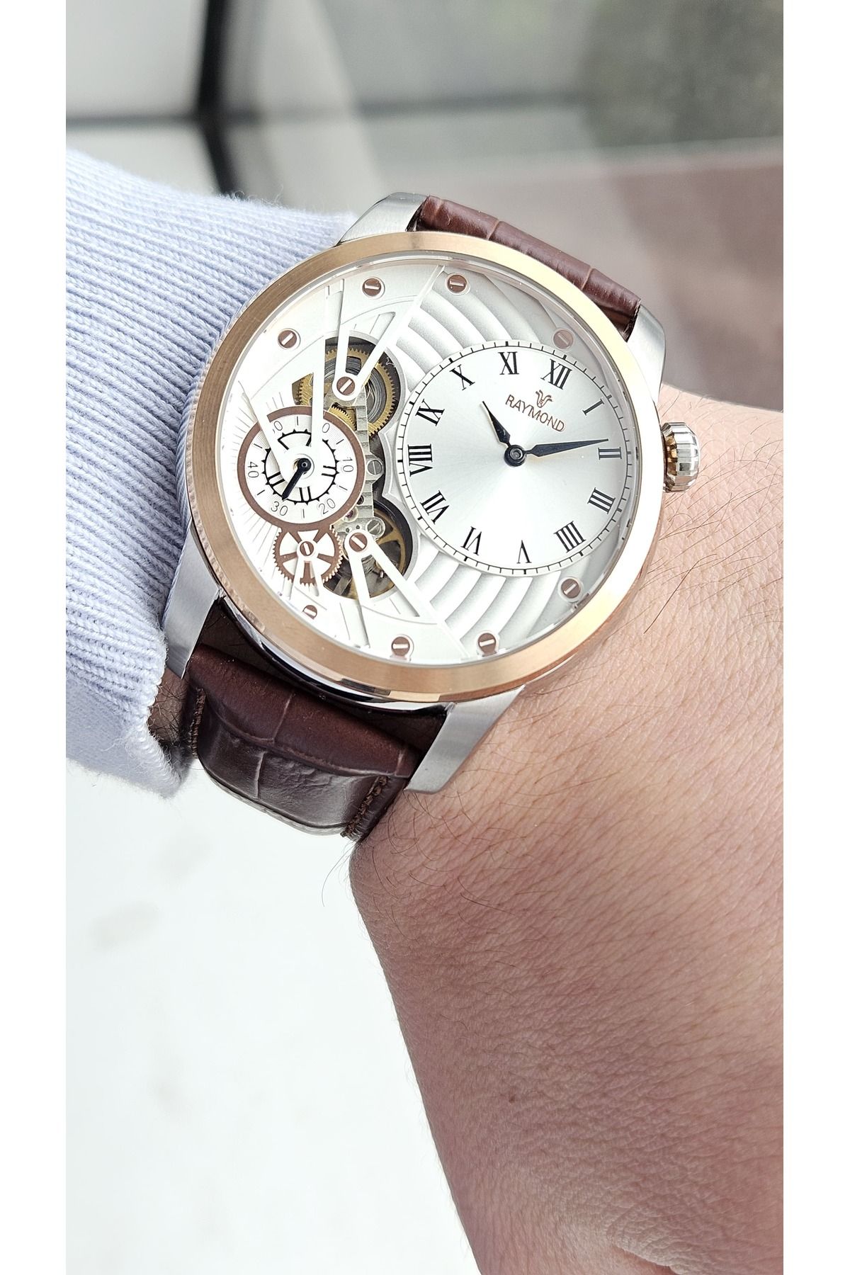 Raymond RYM-5210 QUARTZ ERKEK KOL SAATİ - ÇELİK KASA VE DERİ KORDON - 2 YIL GARANTİ