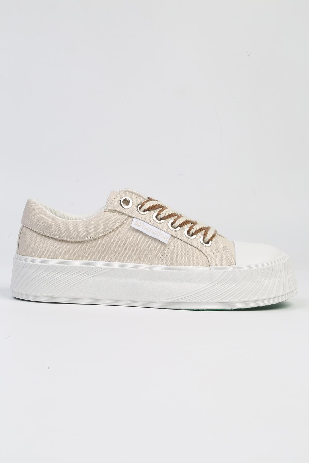 Benetton Günlük Comfort Taban Bağcıklı Kadın Sneaker Ayakkabı Bej