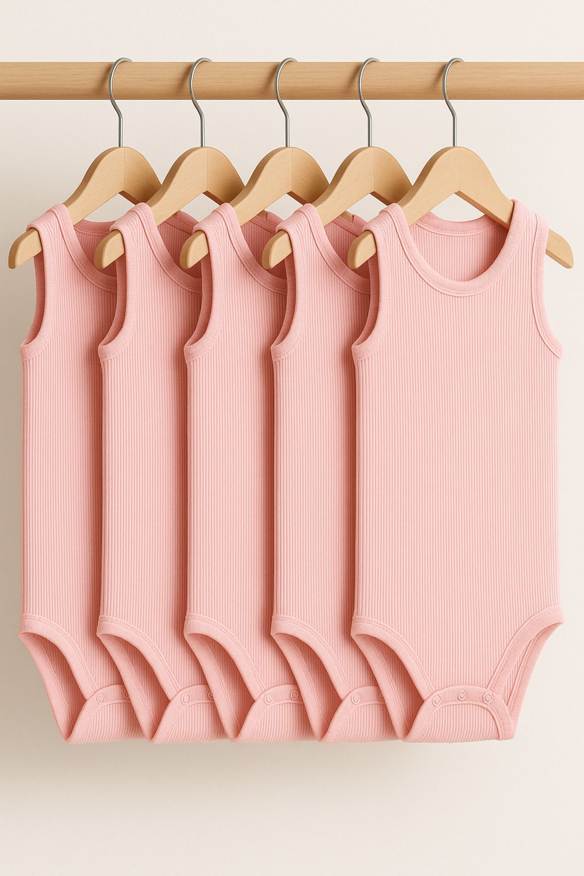 HEPSİ BEBEK %100 Organik Pamuklu 5’li Askılı Bebek Atlet Zıbın Seti - Bebek Badi – Unisex Pembe Renk - İç Giyim