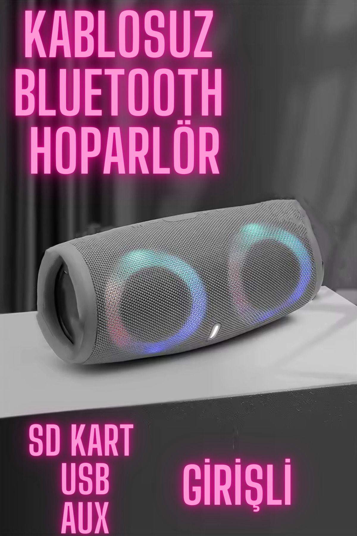 nextbuy Şarjlı Bluetooth Hoparlör Parti Hoparlörü Işıklı Ses Bombası Kamp Aux,Usb,Sd Kart Radyo Gri