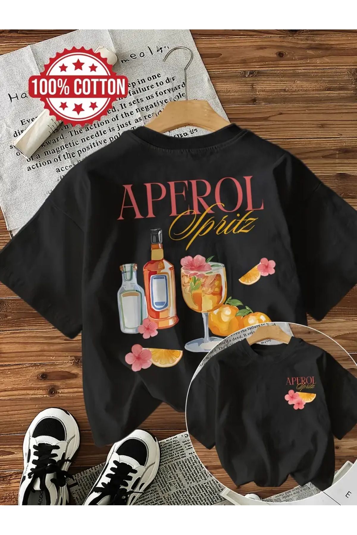 AEMİ Unisex Aperol Spritz Baskılı %100 Pamuk Oversize T-shirt