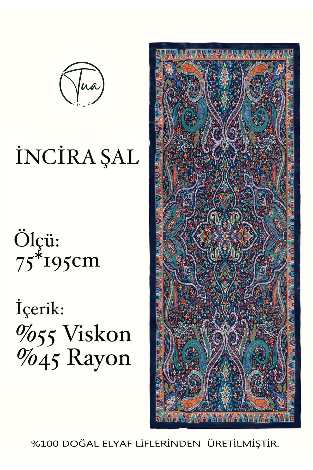 TUA İPEK İNCİRA Organic Floş Viskon ŞAL - Etnik Çiçek Desenli
