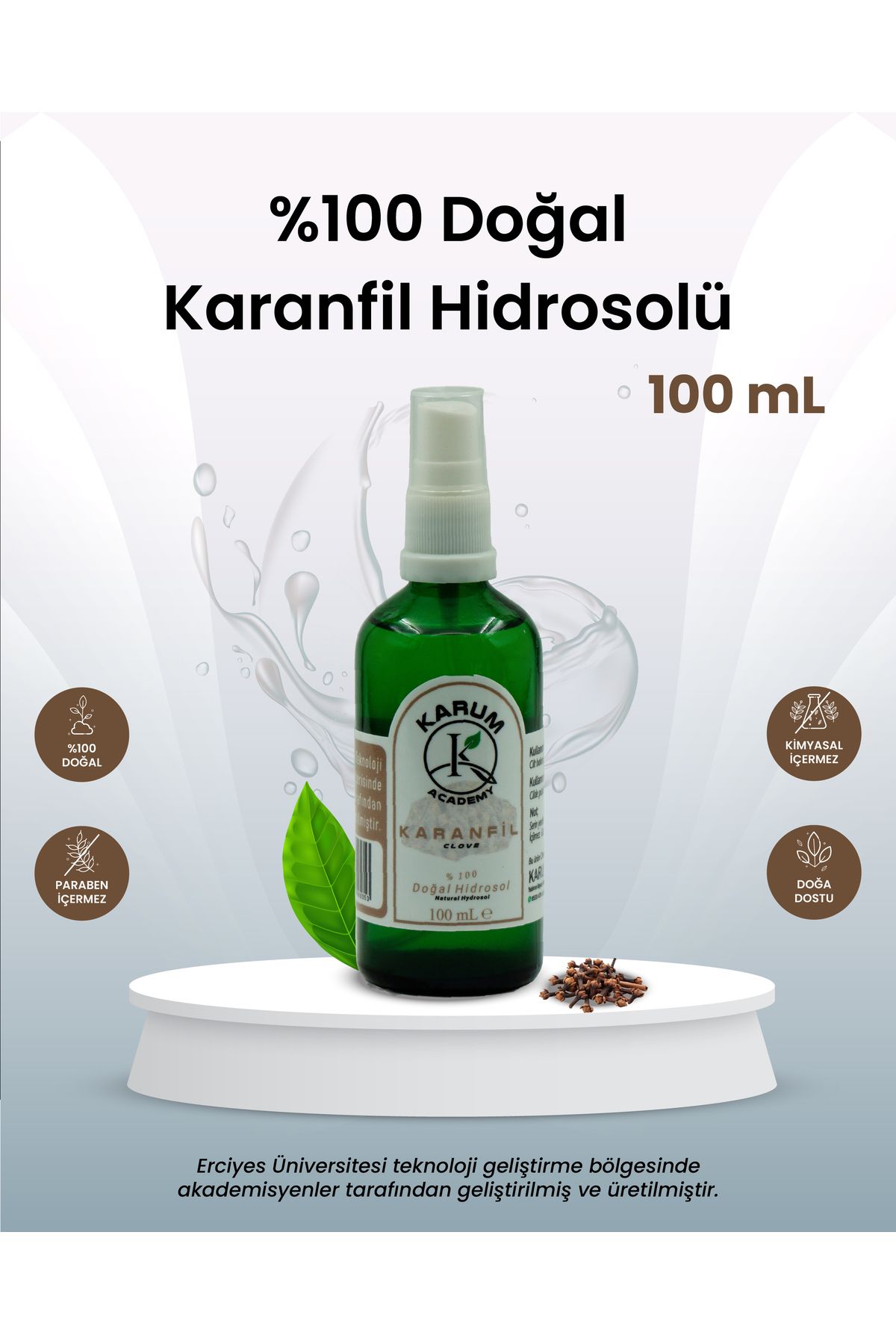 karum academy Karanfil Hidrosolü 100% Saf Doğanın ferahlatıcı gücünü cildinize ve yaşam alanınıza taşıyın 100mL
