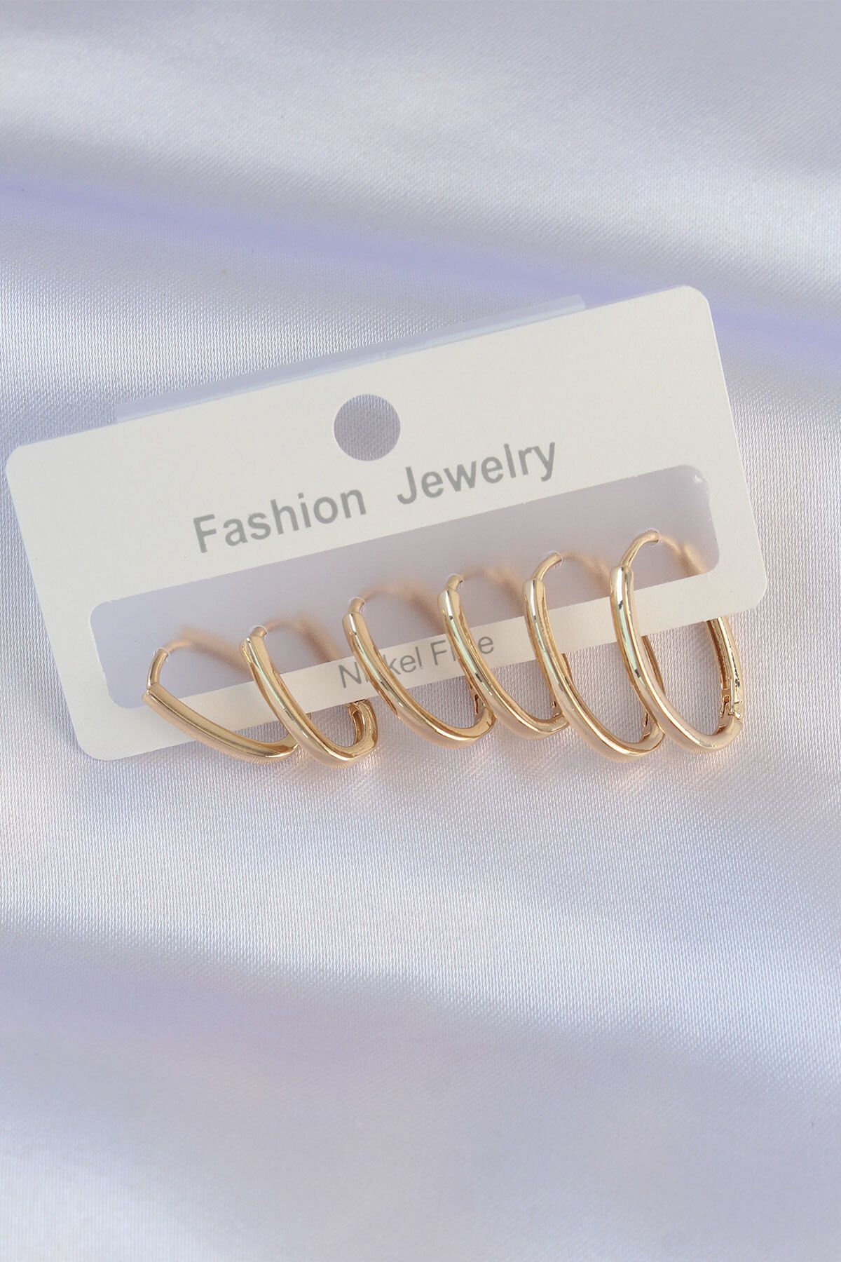 melfxxl eticaret Pirinç Gold Renk İnce Oval Küpe Seti - Lisinya