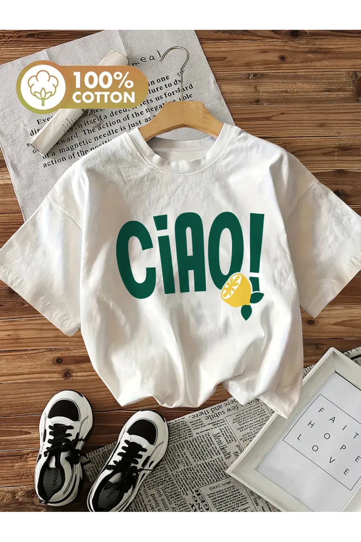 AEMİ Unisex Ciao Baskılı %100 Pamuk Oversize T-shirt
