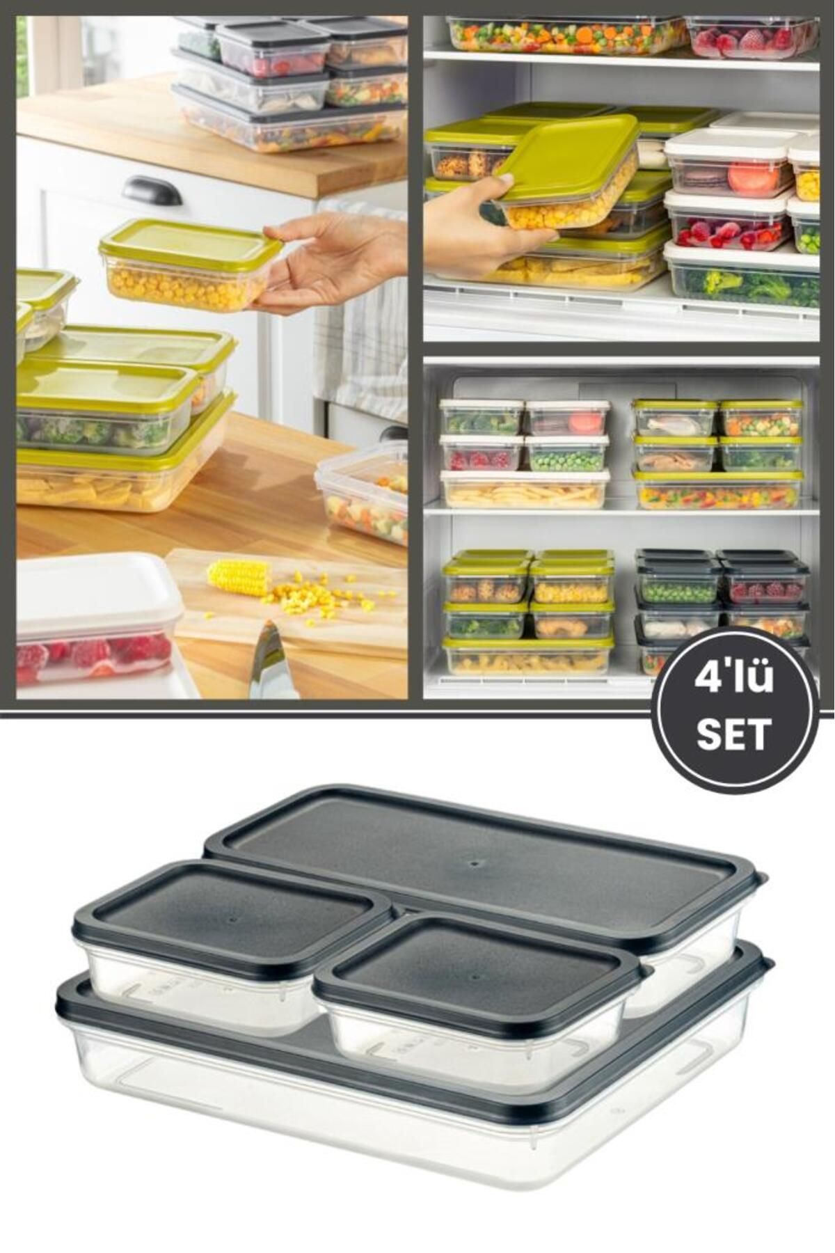 Flora 4’lü Dondurucu Saklama Kabı Seti, Buzdolabı Difriz Erzak Düzenleyici Set (2600,1200,2x500ml) Mavi