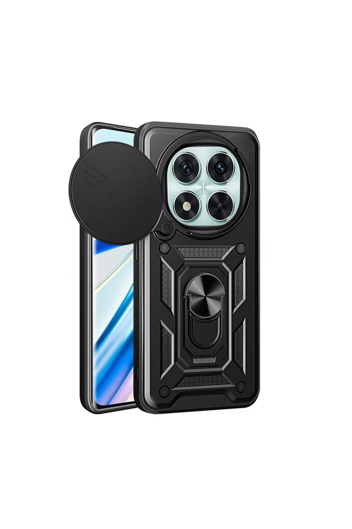 Microcase Xiaomi Redmi Note 14 Pro Plus QUBEC Serisi Kamera Kapaklı Yüzük Standlı Kılıf-AL5117