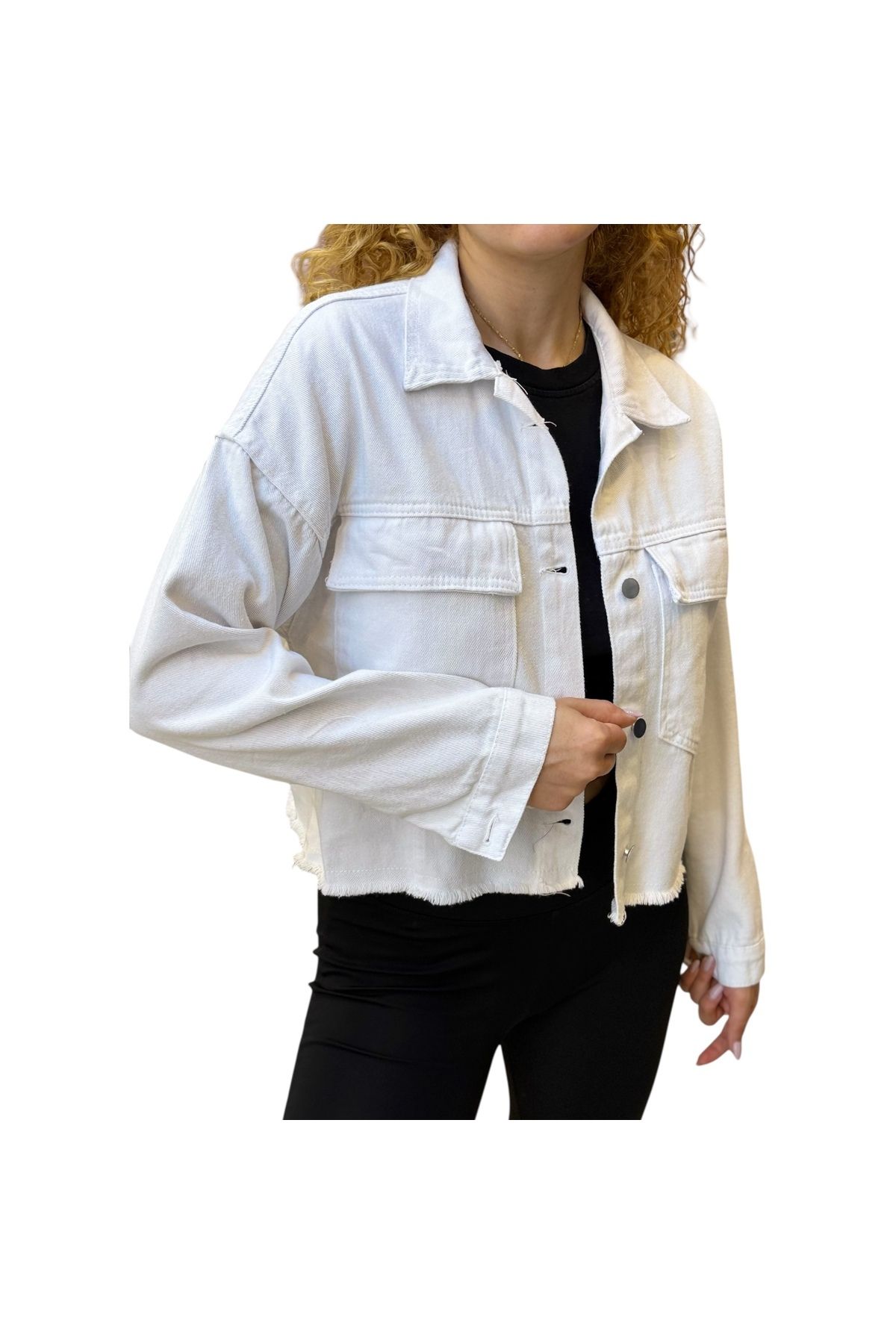 SOLİS MODA Beyaz kadın crop çeket